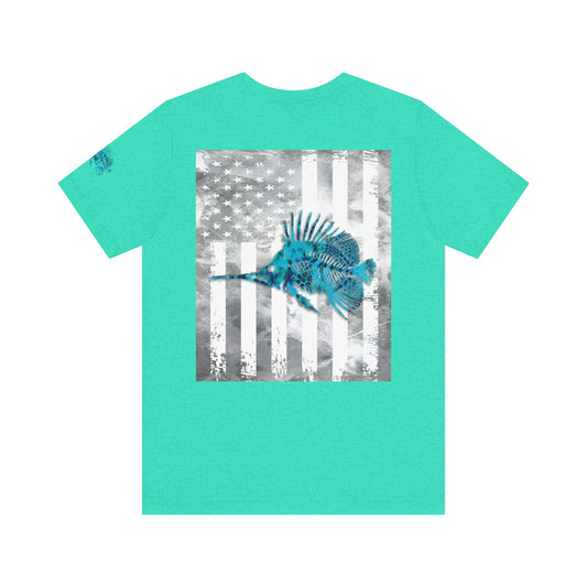 Fish Skeleton Grunge American Flag Tee, Patriotic Fishing Shirt, Vintage USA Bones, Fourth of July Apparel,