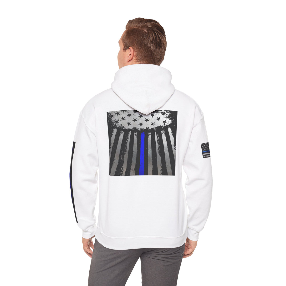 Spartan Thin Blue Line Flag Hoodie – Warrior Helmet Patriotic Sweatshirt for Police Supporters