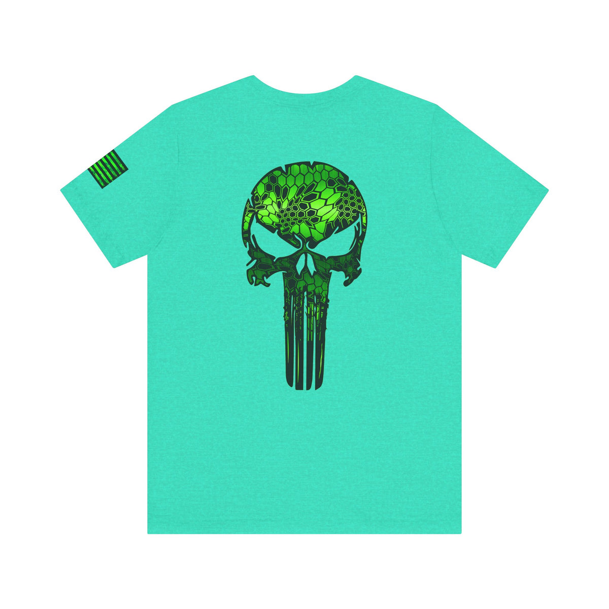 Green Punisher Skull with Hex Camo – Tactical Military Style Grunge Tee