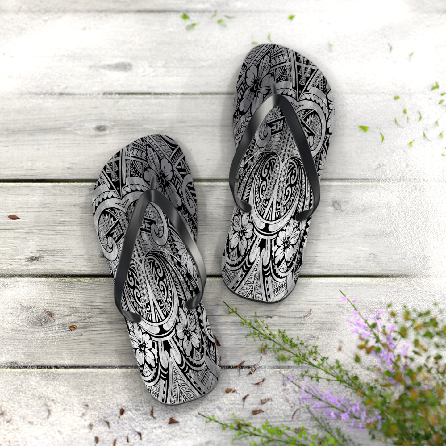 Polynesian Storm Flip Flops - Beach Vibes, Summer Sandals, Festival Footwear, Unique Gift, Vacation Essentials