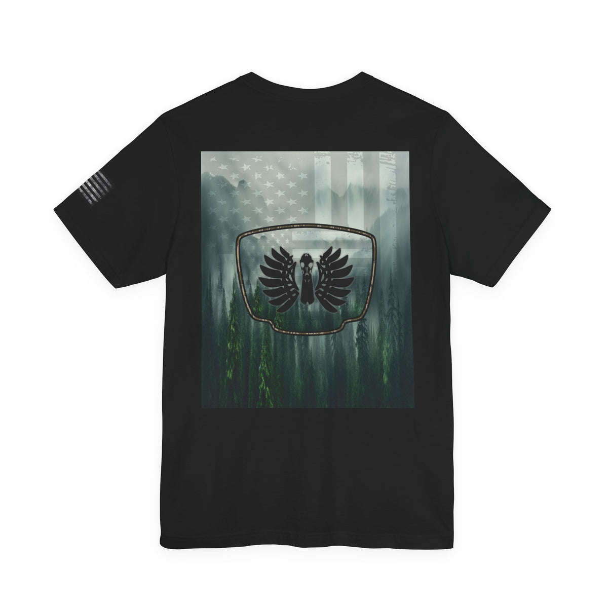 The Forest Duck Hunt Badge T-Shirt – Mossy Camo Print, Crossed Guns & Duck Skull Graphic