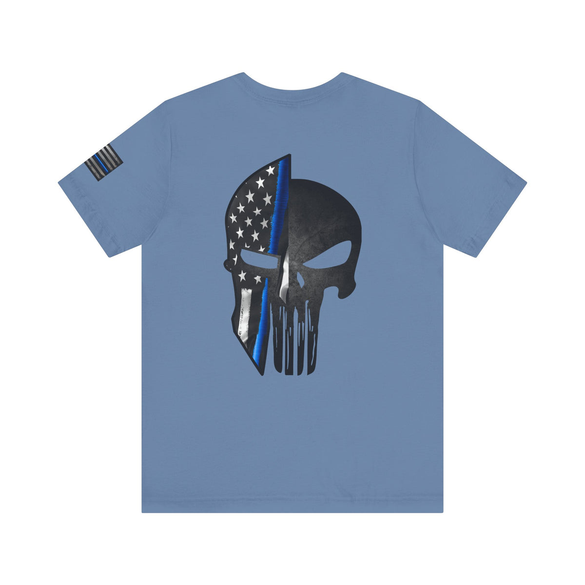 Grunge Spartan Helmet Thin Blue Line American Flag T-Shirt – Honor & Valor Police Tribute Tee
