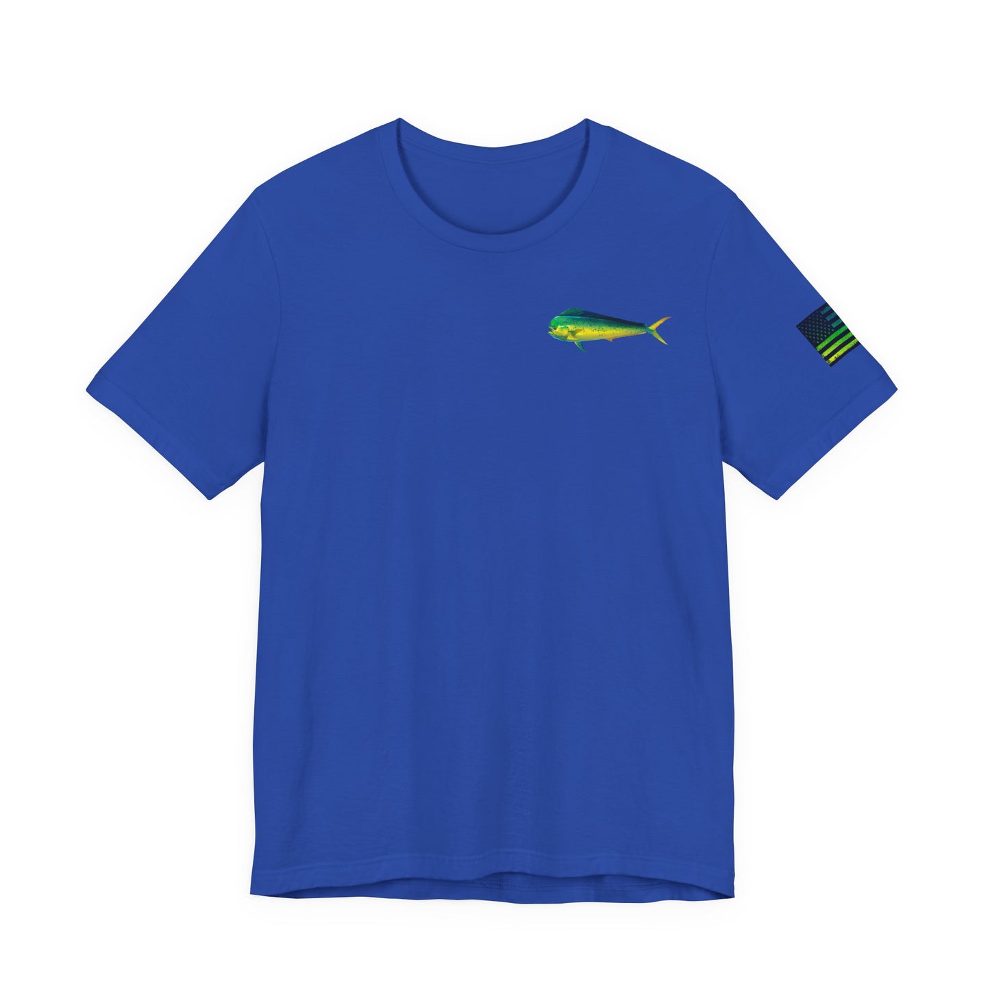 Mahi Mahi Sunglass Badge Tee – White Distressed Flag Fishing Shirt