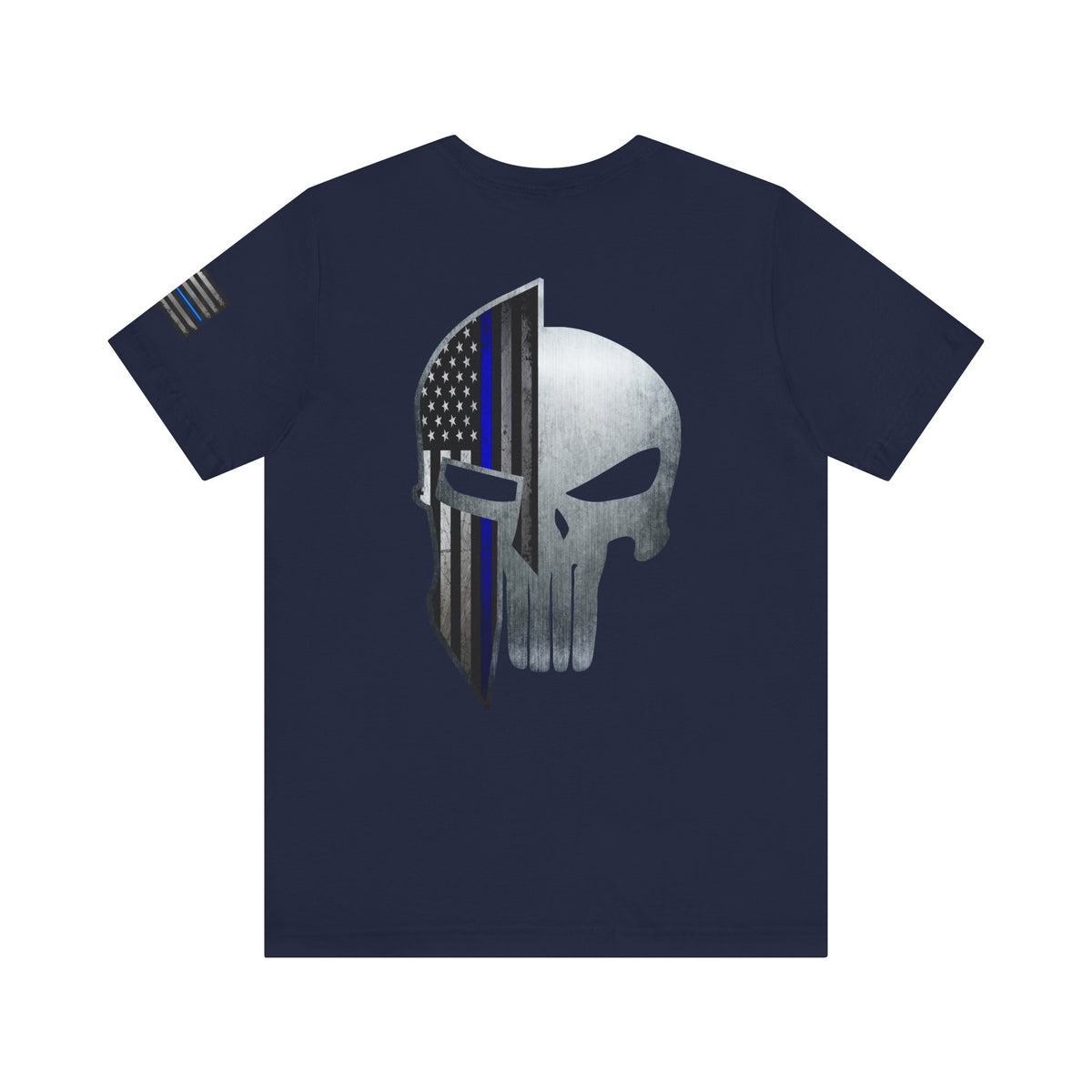 Grunge Metal Spartan Thin Blue Line American Flag T-Shirt – Honor & Valor Police Tribute Tee