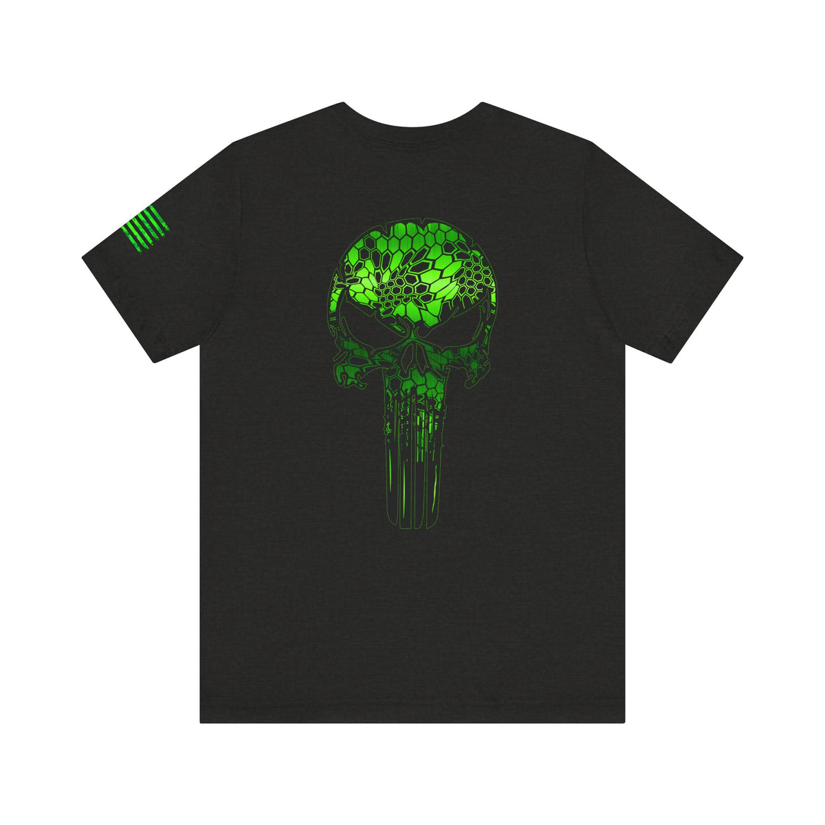Green Punisher Skull with Hex Camo – Tactical Military Style Grunge Tee