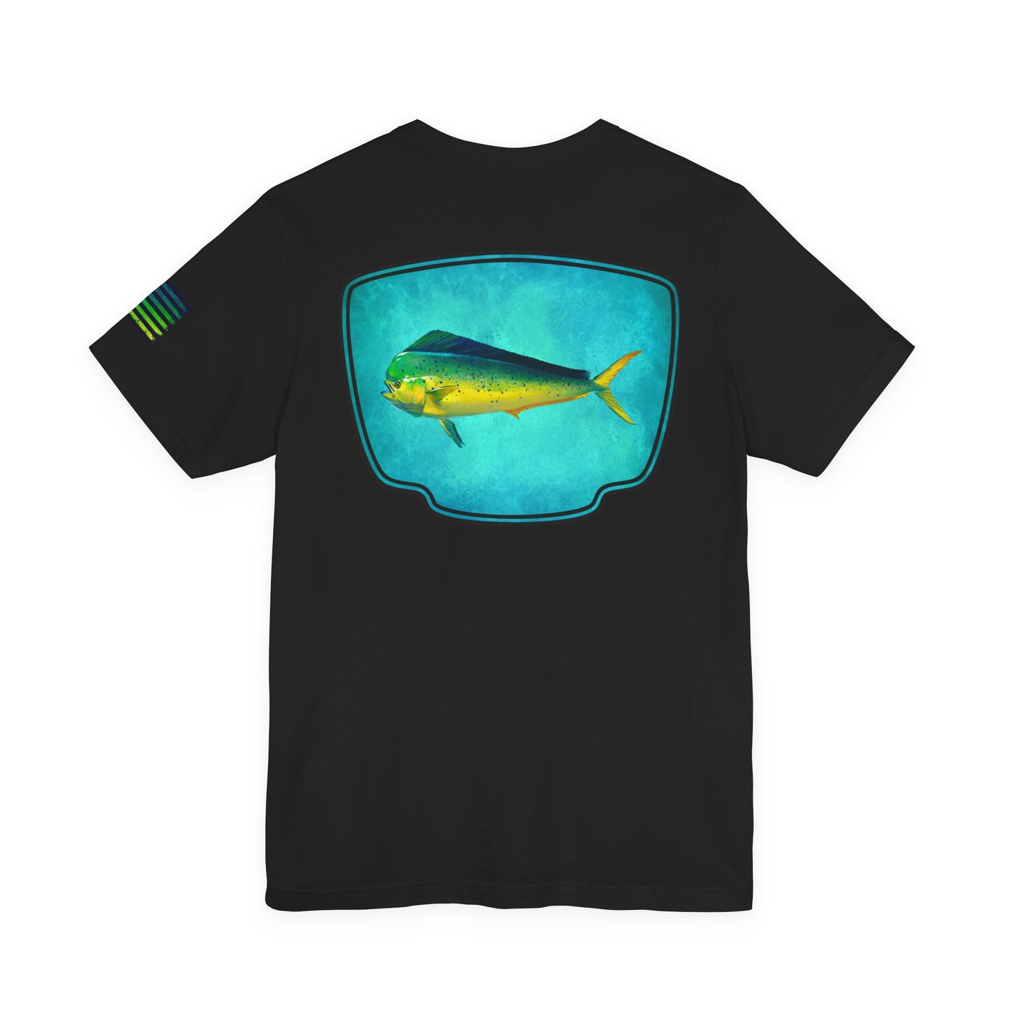 Vibrant Mahi Mahi Badge Tee – Ocean-Inspired Saltwater Fishing Shirt for Men