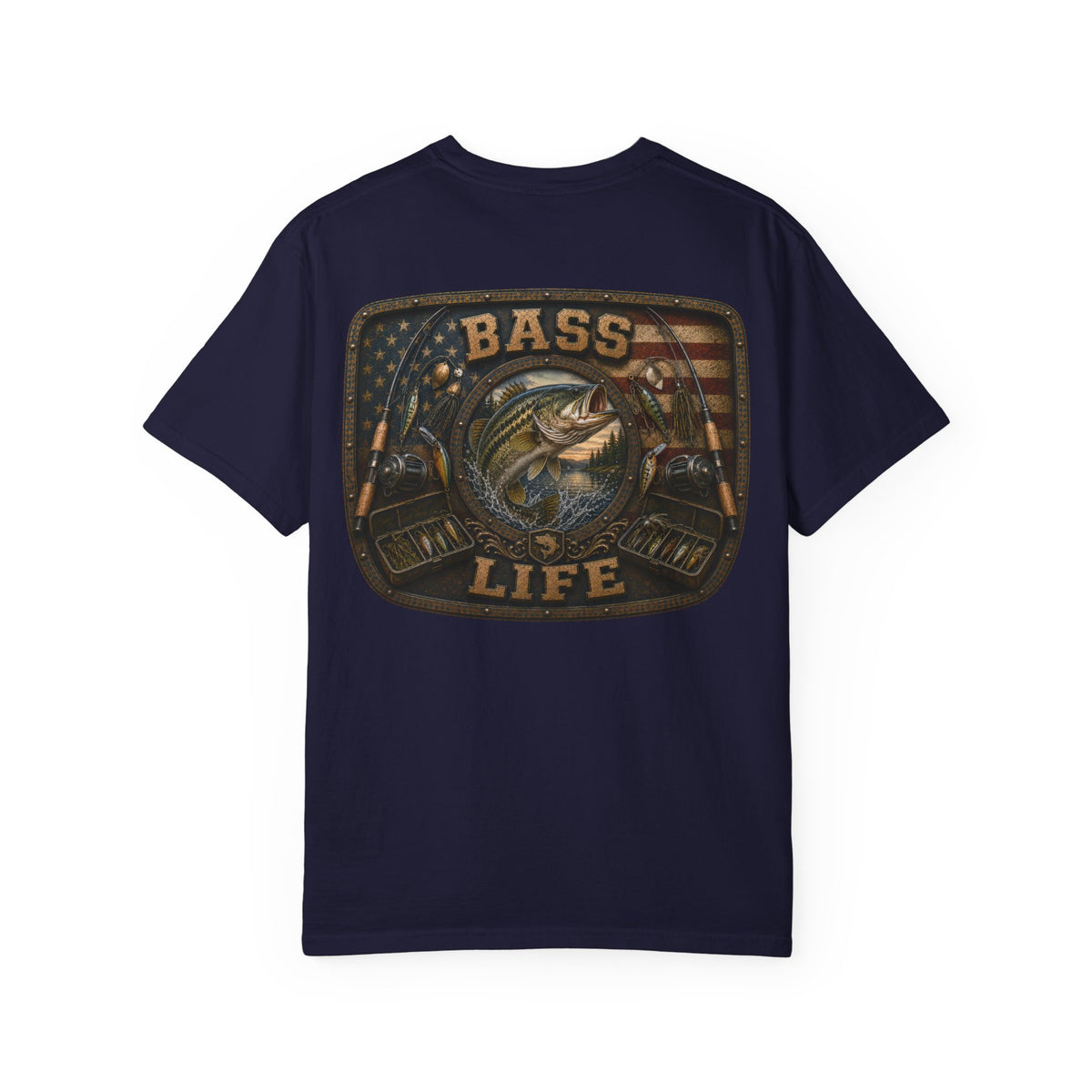 Bass Life T-Shirt — Retro American Flag Bass Fishing Tee