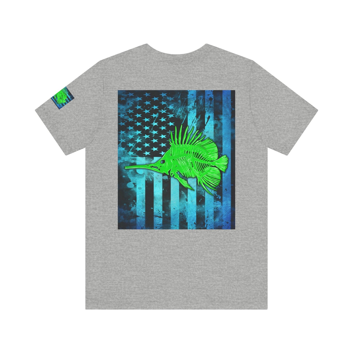 Green Fish Grunge American Flag Tee, Patriotic USA Shirt, Vintage American Flag