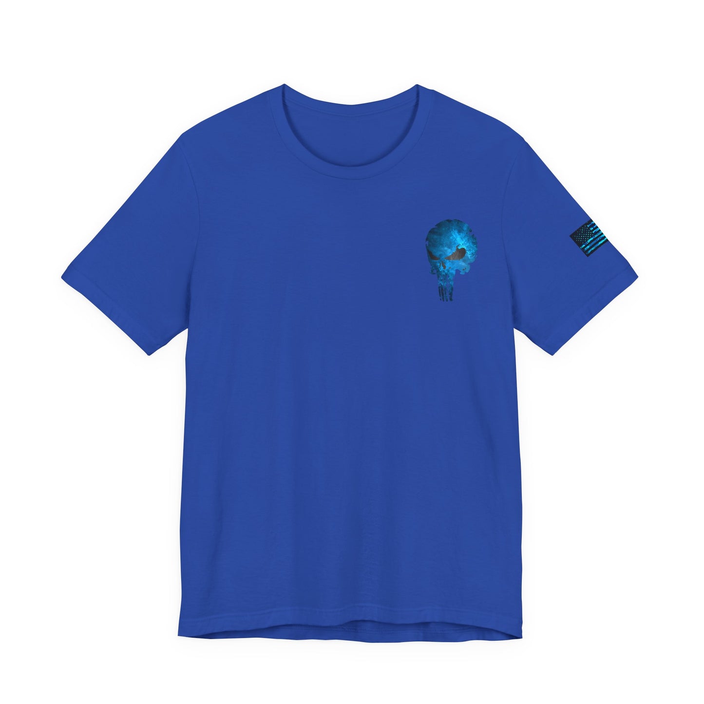 Blue Grunge Punisher Skull – Neon Grunge Vigilante Graphic for Shirts, Decals & Prints