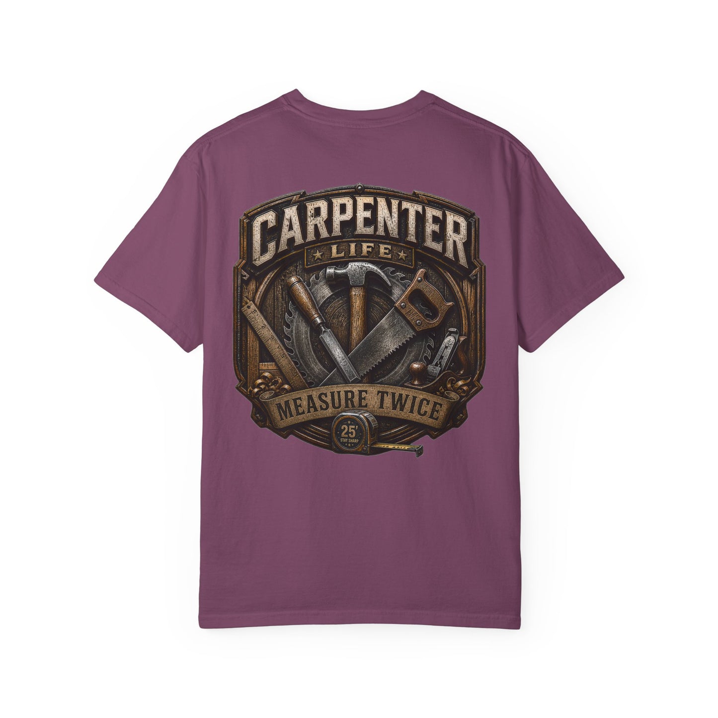 Carpenter Life T-Shirt – 'Measure Twice' Vintage Tool Emblem