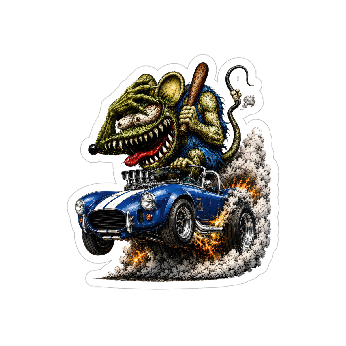 Crazy Rat Shelby Cobra Sticker | Blue 427 Cobra Roadster Decal | Supercharged Classic Muscle Car Art | Transparent Vinyl Sticker