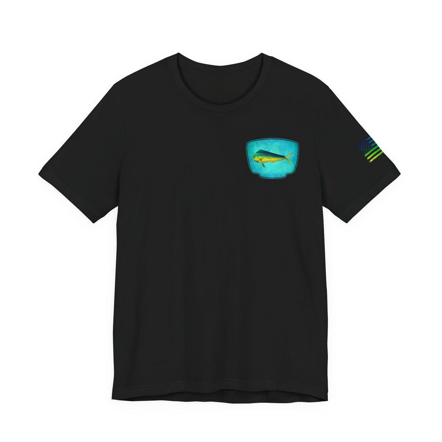 Vibrant Mahi Mahi Badge Tee – Ocean-Inspired Saltwater Fishing Shirt for Men