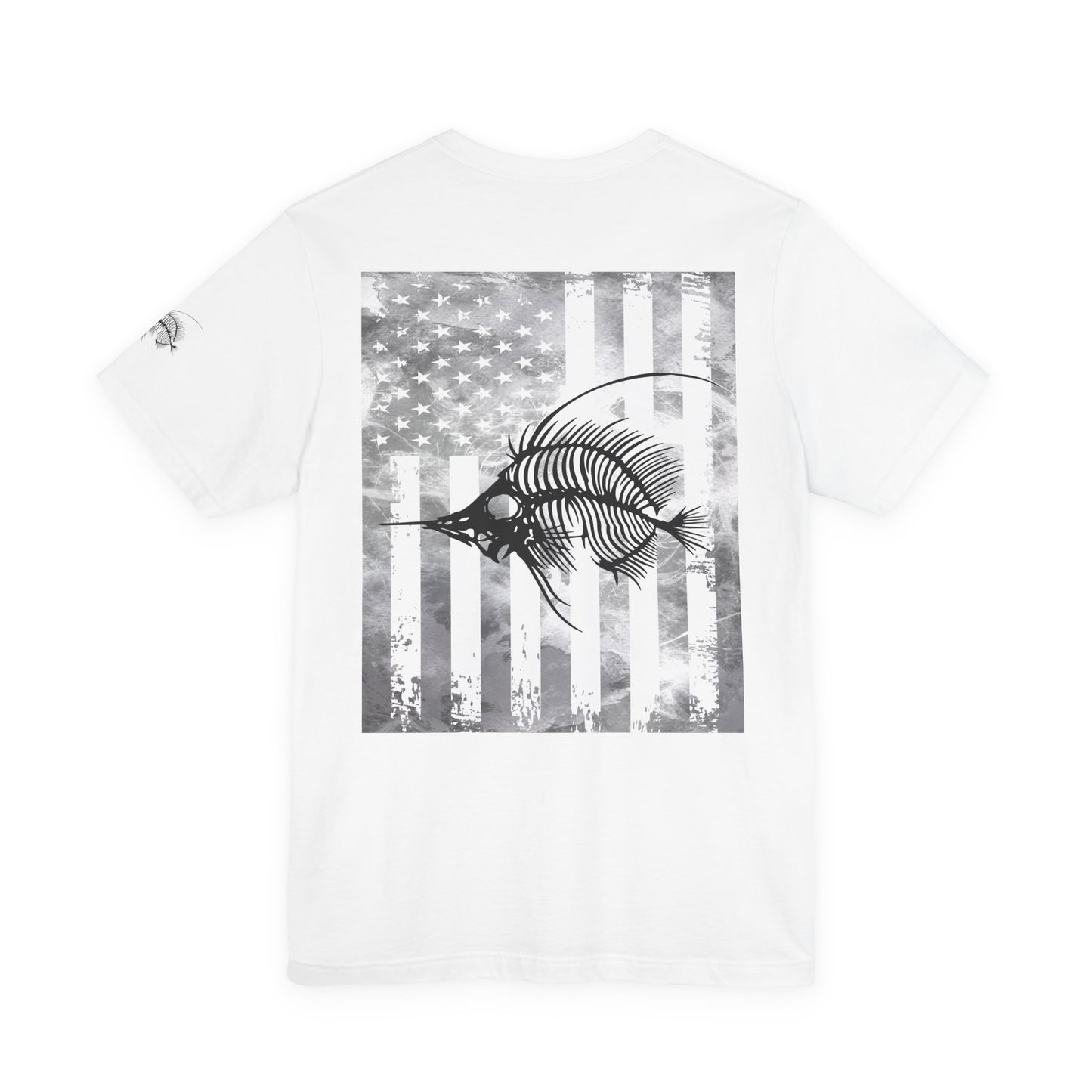 Fish Skeleton Grunge American Flag Tee, Patriotic USA Shirt, Vintage American Flag