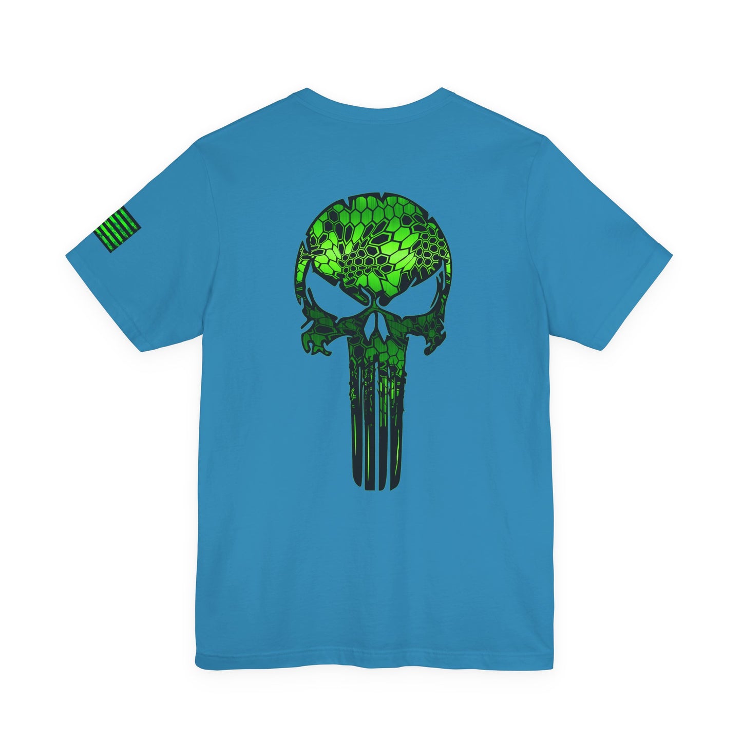 Green Punisher Skull with Hex Camo – Tactical Military Style Grunge Tee