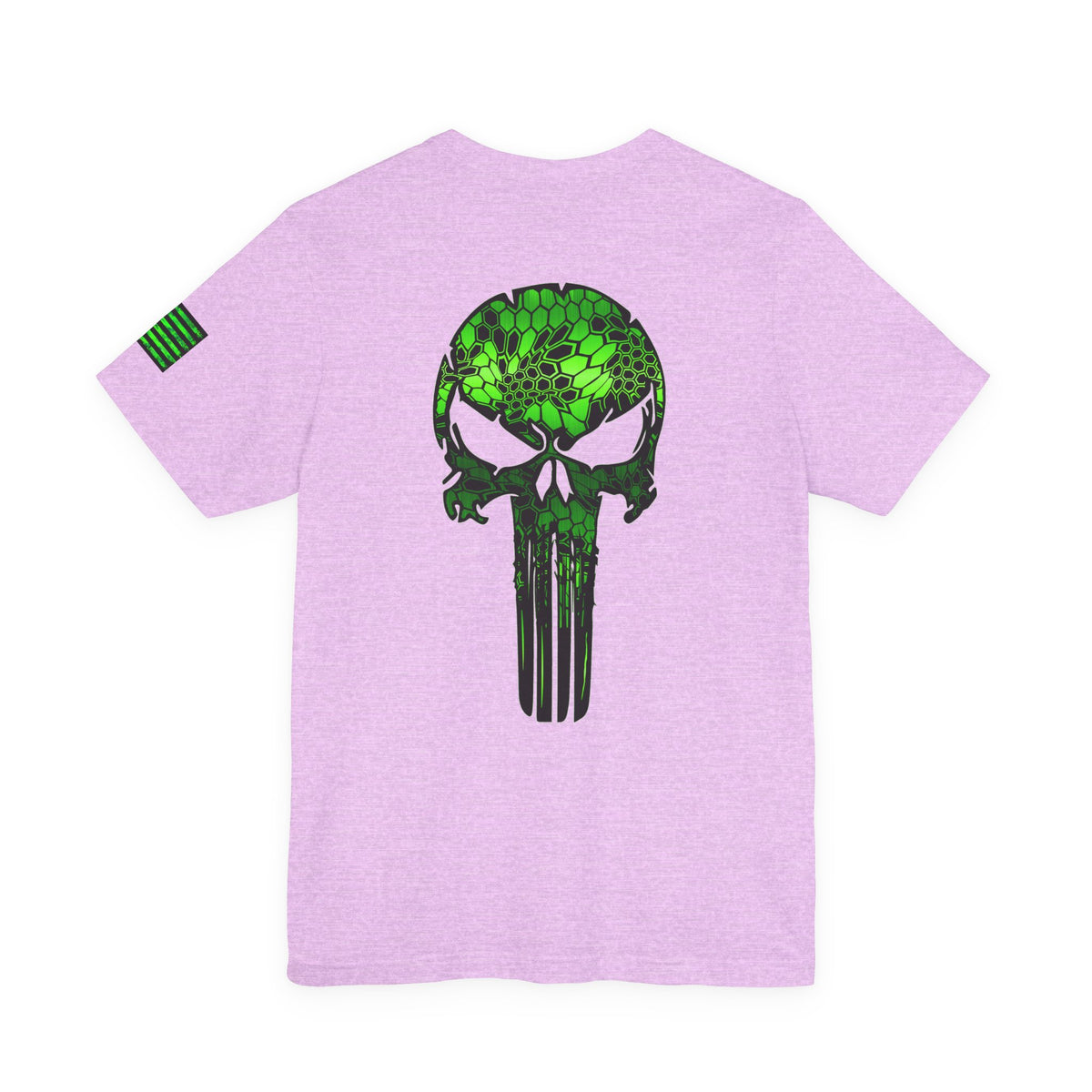 Green Punisher Skull with Hex Camo – Tactical Military Style Grunge Tee