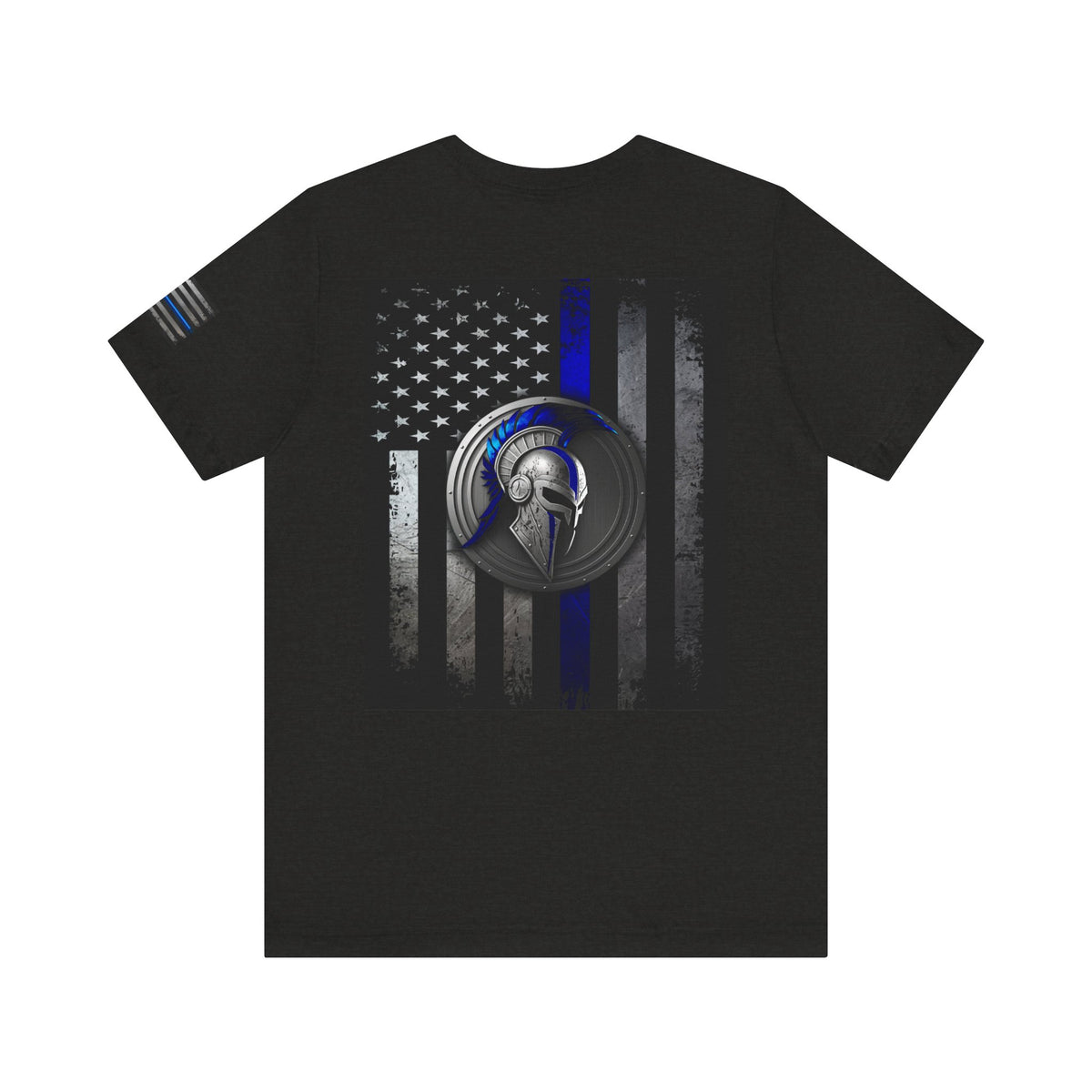 Spartan Helmet Flag Shirt – Thin Blue Line American Patriotic Tee for Law Enforcement Support