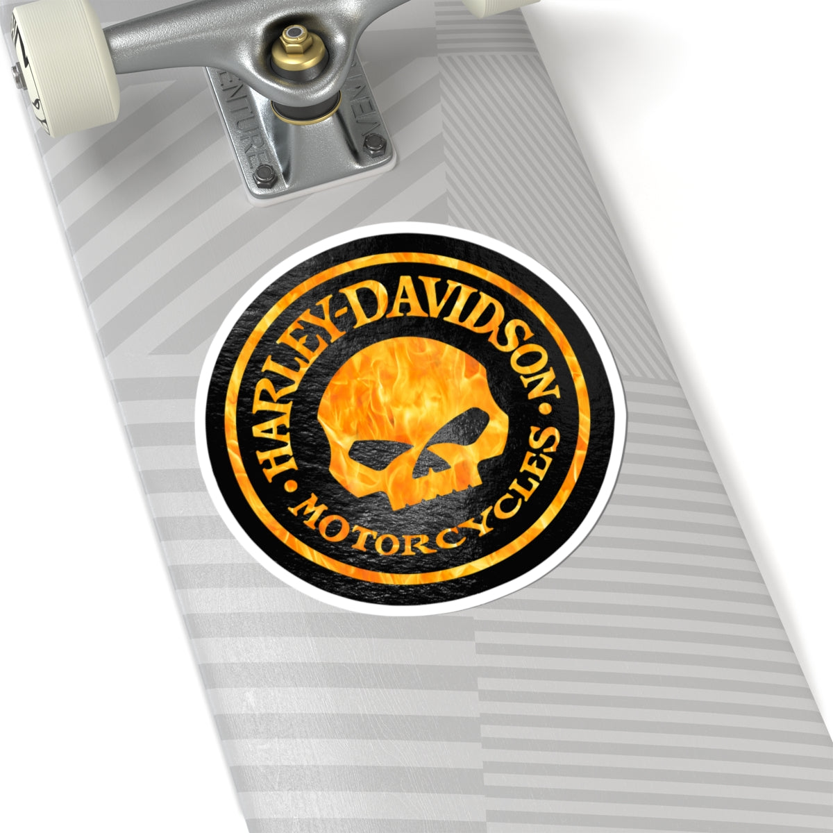 Harley Skull Biker Emblem | Bold Orange Motorcycle Graphic for Decals, Shirts, or Garage Art, ArtKiss-Cut Stickers