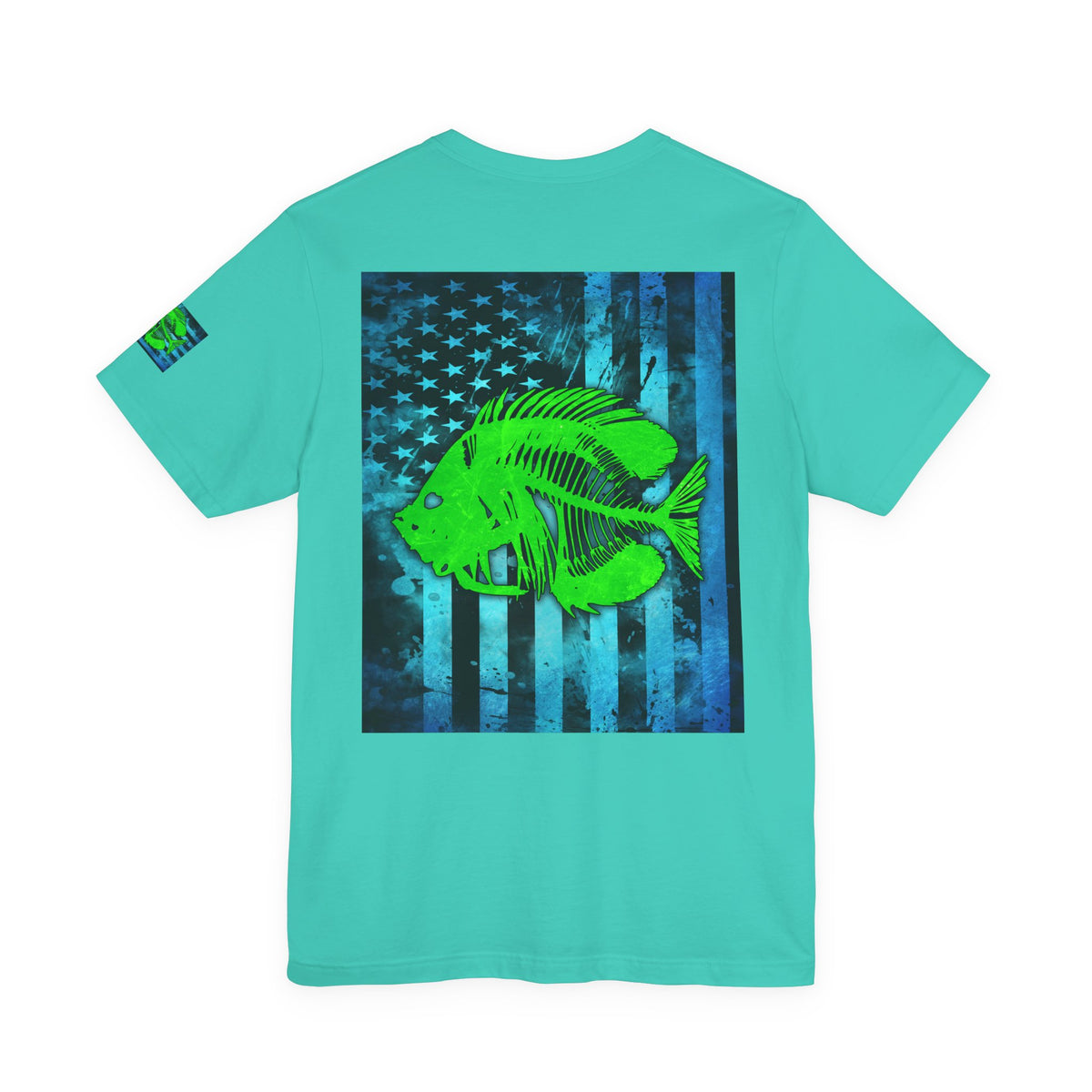 Green Pearch Angler Grunge American Flag Tee, Patriotic USA Shirt, Vintage American Flag