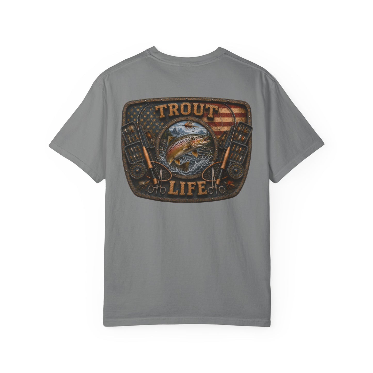 Trout Life T-Shirt — Fishing Graphic Tee with Trout & American Flag