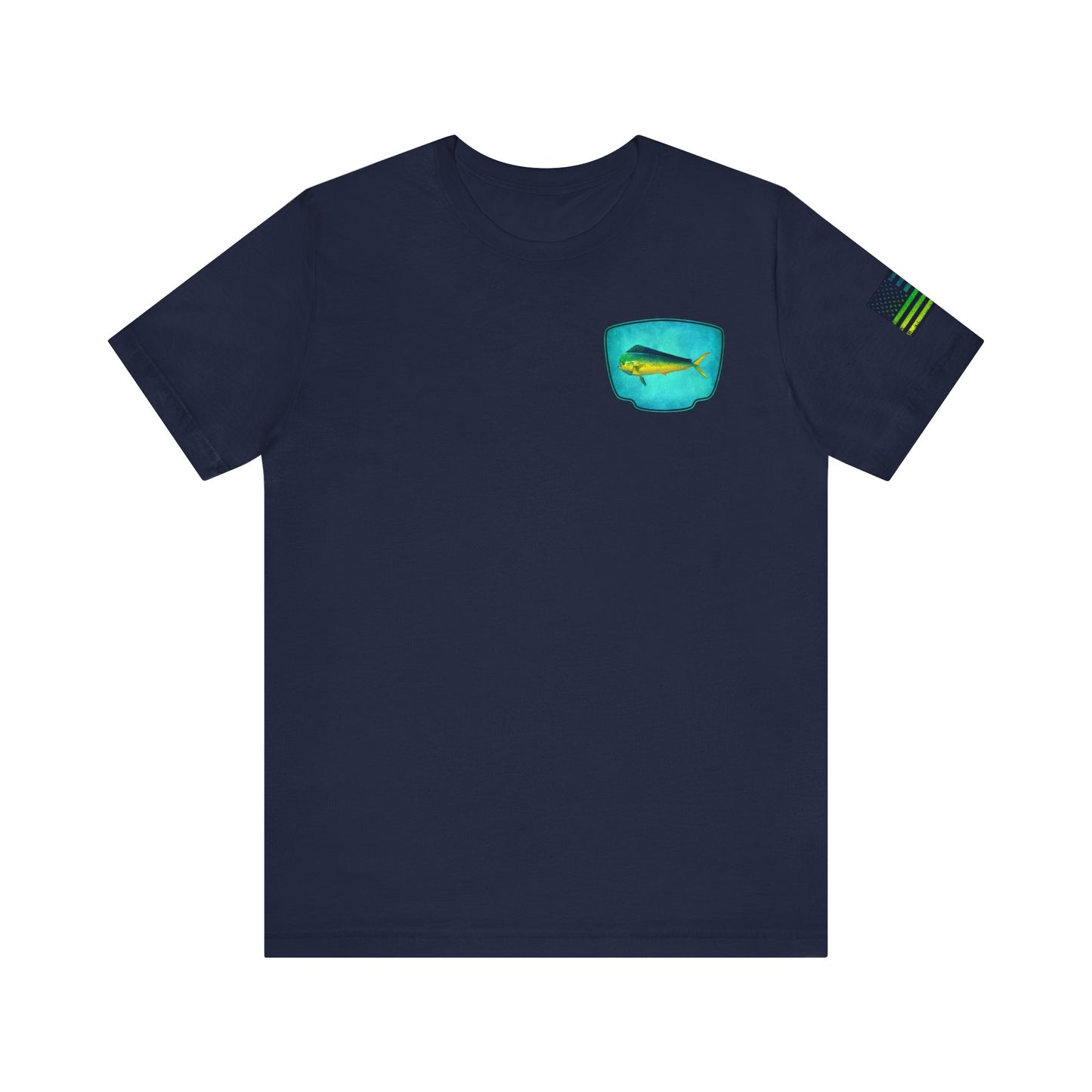 Vibrant Mahi Mahi Badge Tee – Ocean-Inspired Saltwater Fishing Shirt for Men