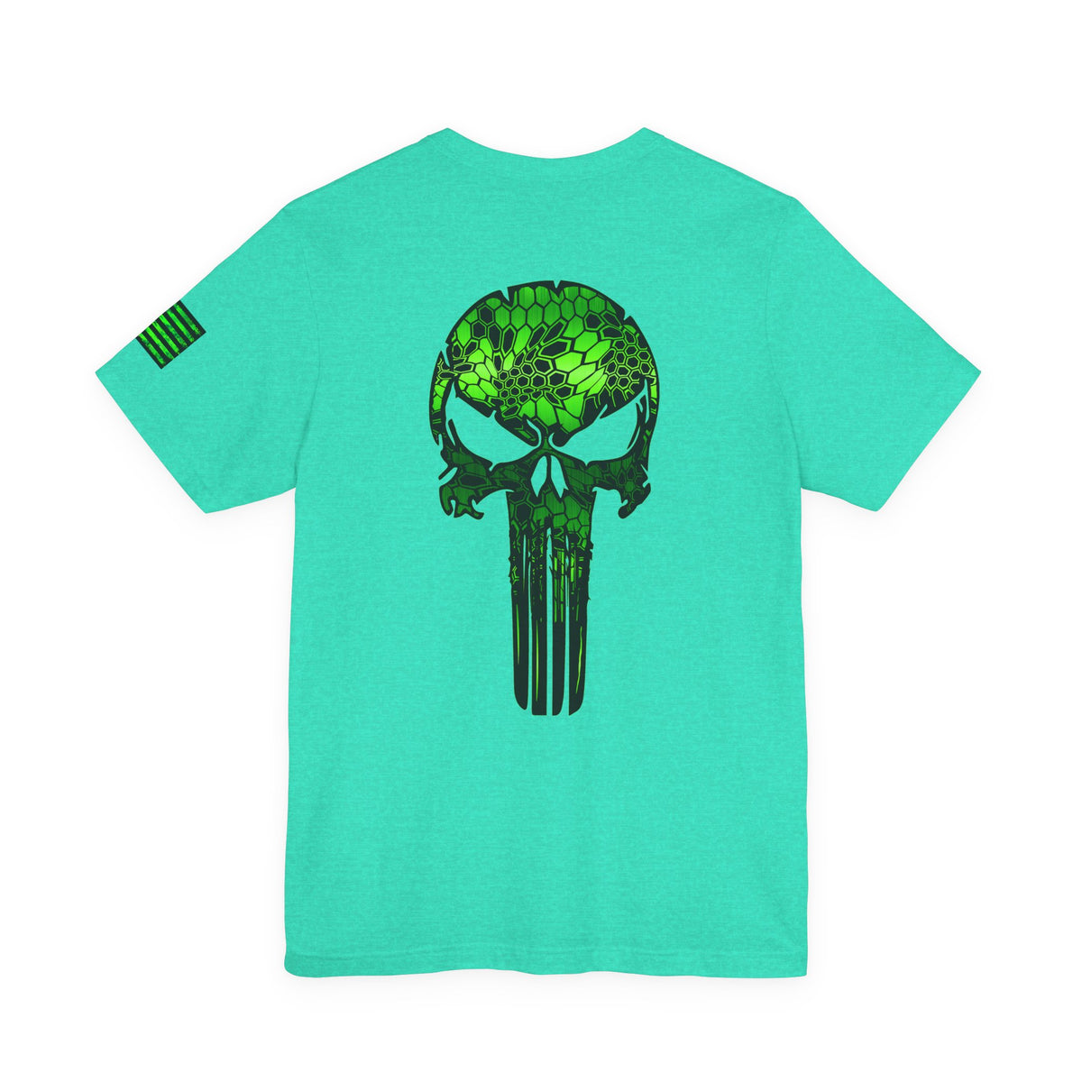 Green Punisher Skull with Hex Camo – Tactical Military Style Grunge Tee