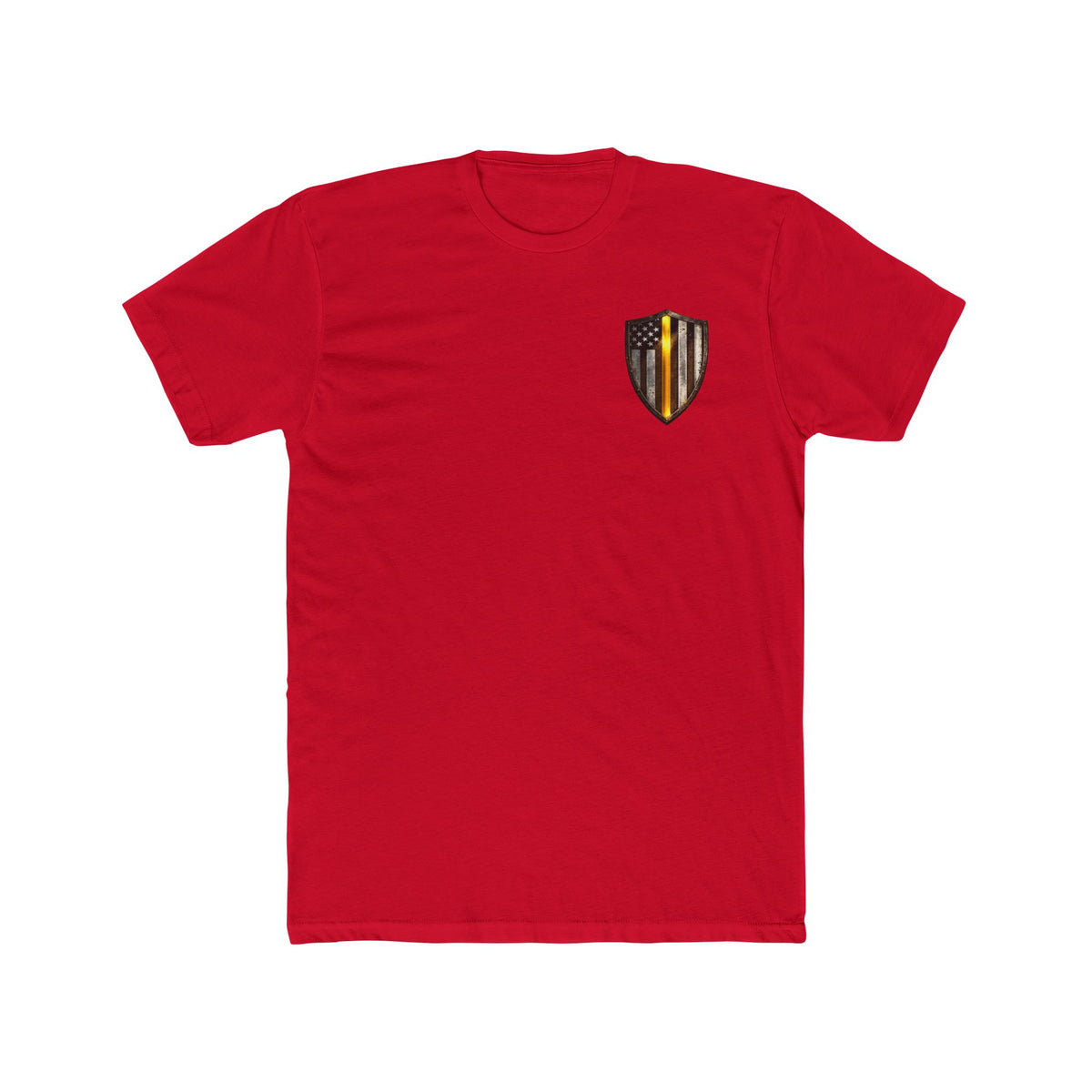 Thin Yellow Line Skull Tee — American Flag Shield & Back Skull Graphic