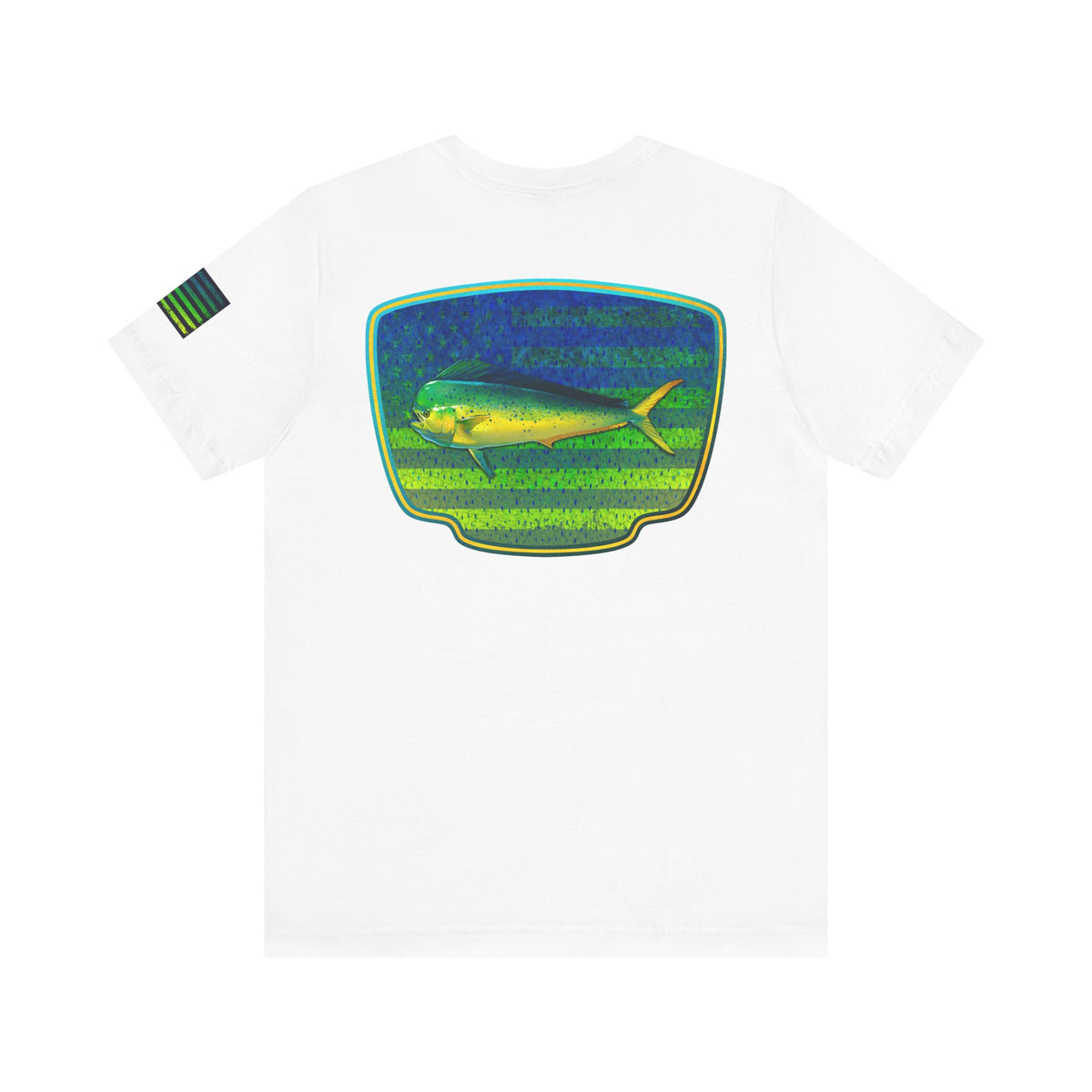 Patriotic Mahi Mahi Flag T-Shirt – Bold Saltwater Fishing Graphic Tee