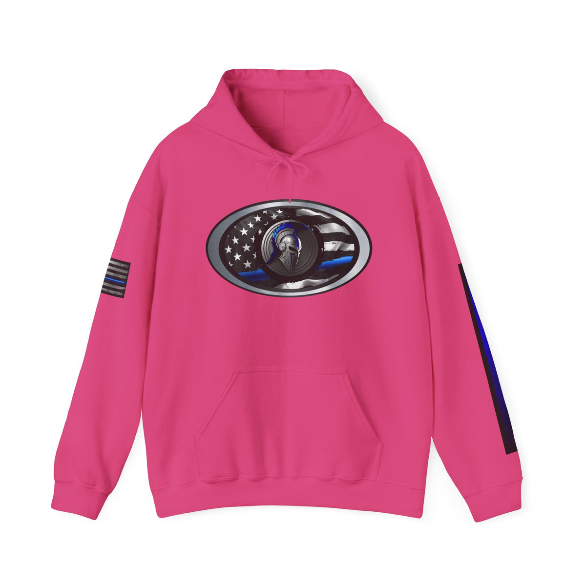 Spartan Thin Blue Line Flag Hoodie – Warrior Helmet Patriotic Sweatshirt for Police Supporters