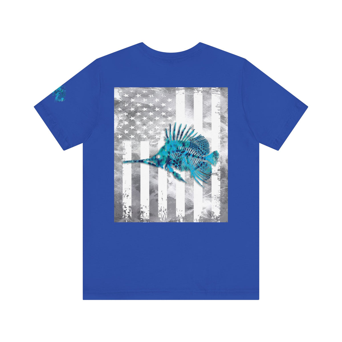 Fish Skeleton Grunge American Flag Tee, Patriotic Fishing Shirt, Vintage USA Bones, Fourth of July Apparel,