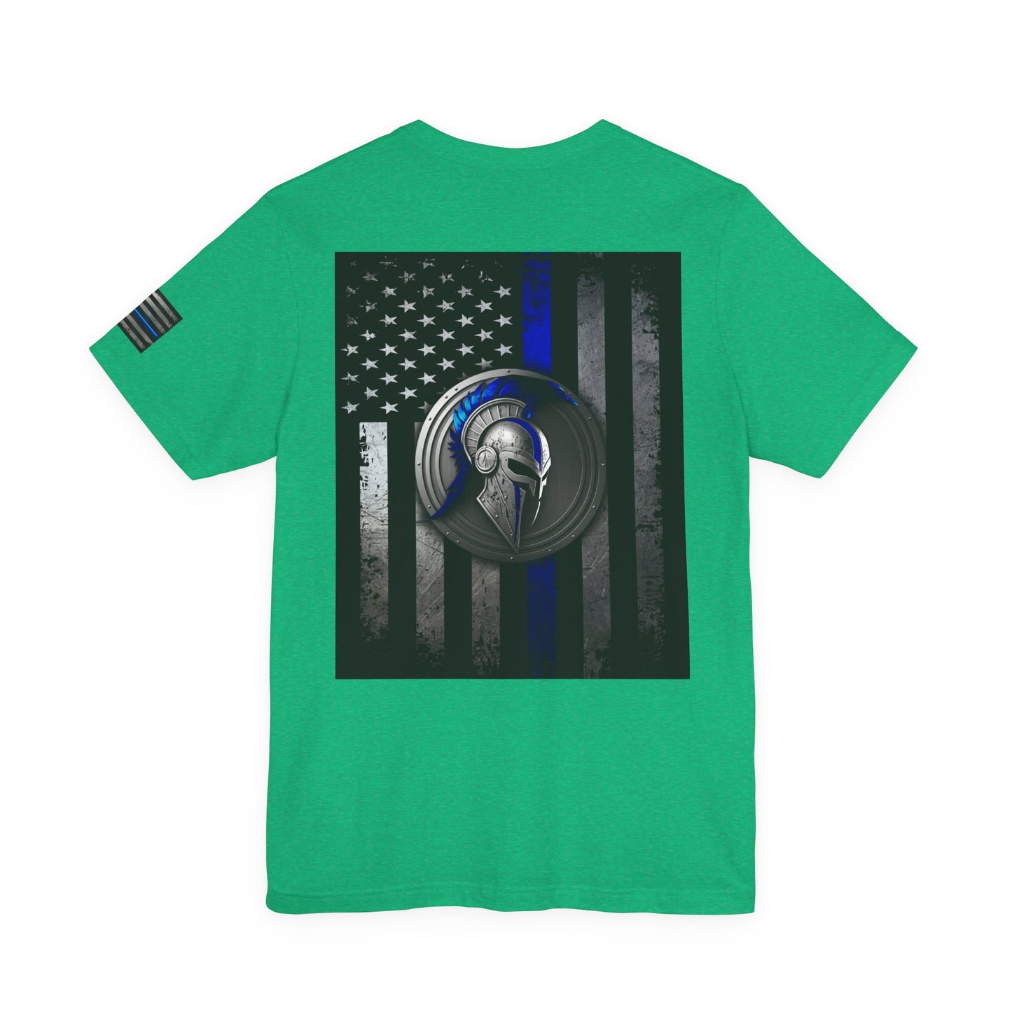 Spartan Helmet Flag Shirt – Thin Blue Line American Patriotic Tee for Law Enforcement Support