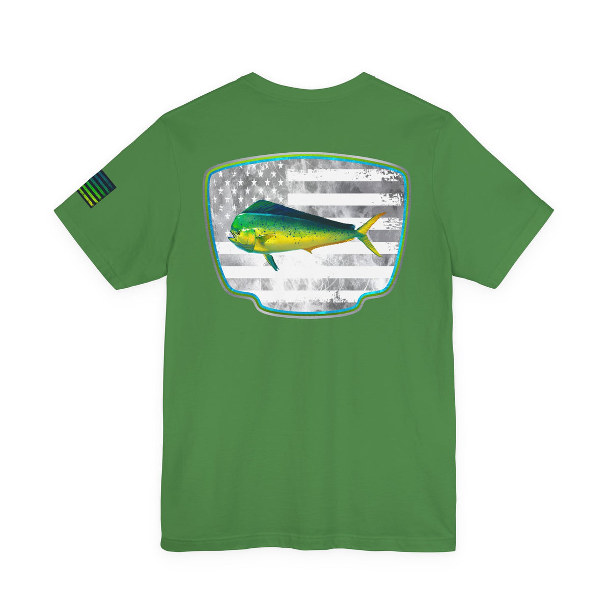 Mahi Mahi Sunglass Badge Tee – White Distressed Flag Fishing Shirt