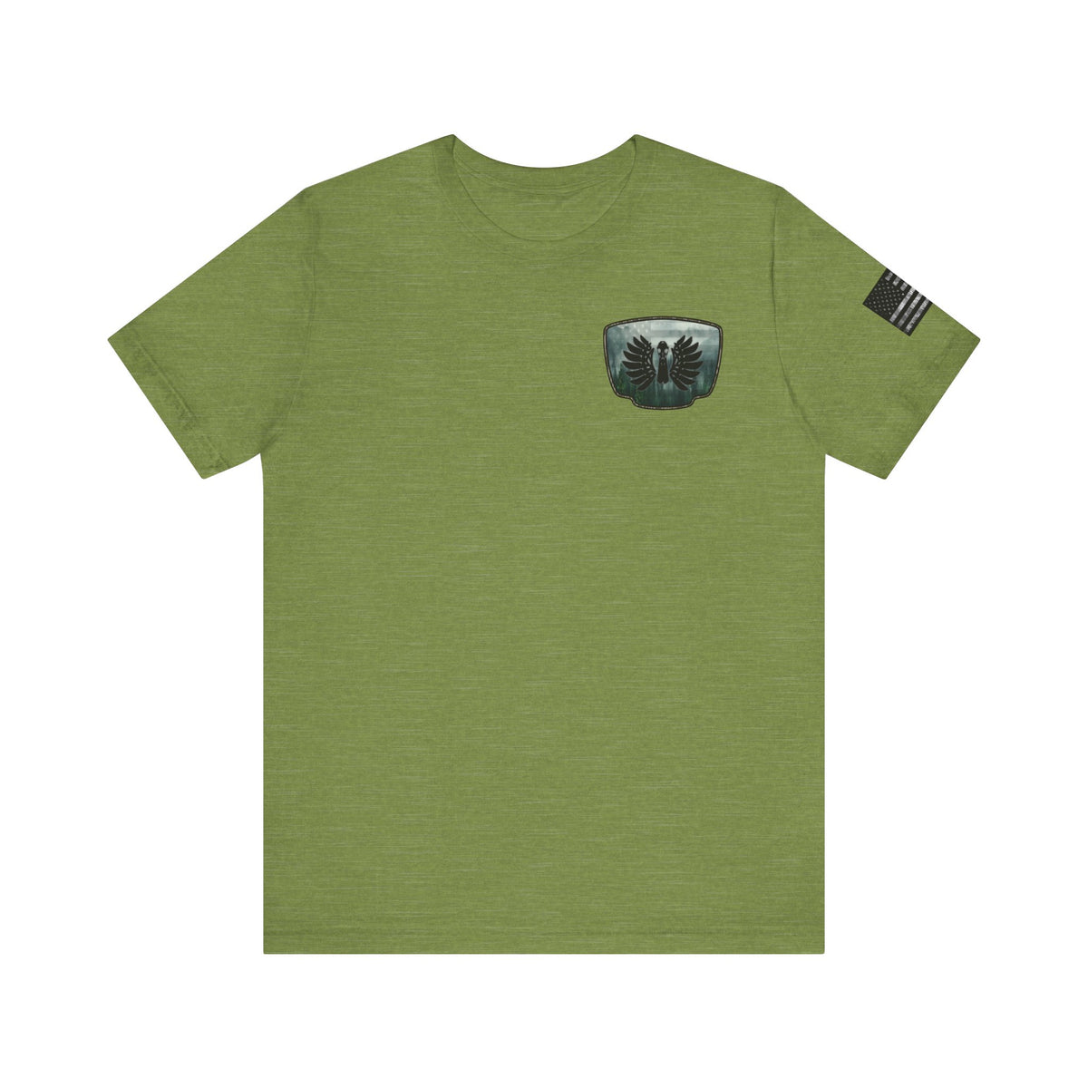 The Forest Duck Hunt Badge T-Shirt – Mossy Camo Print, Crossed Guns & Duck Skull Graphic