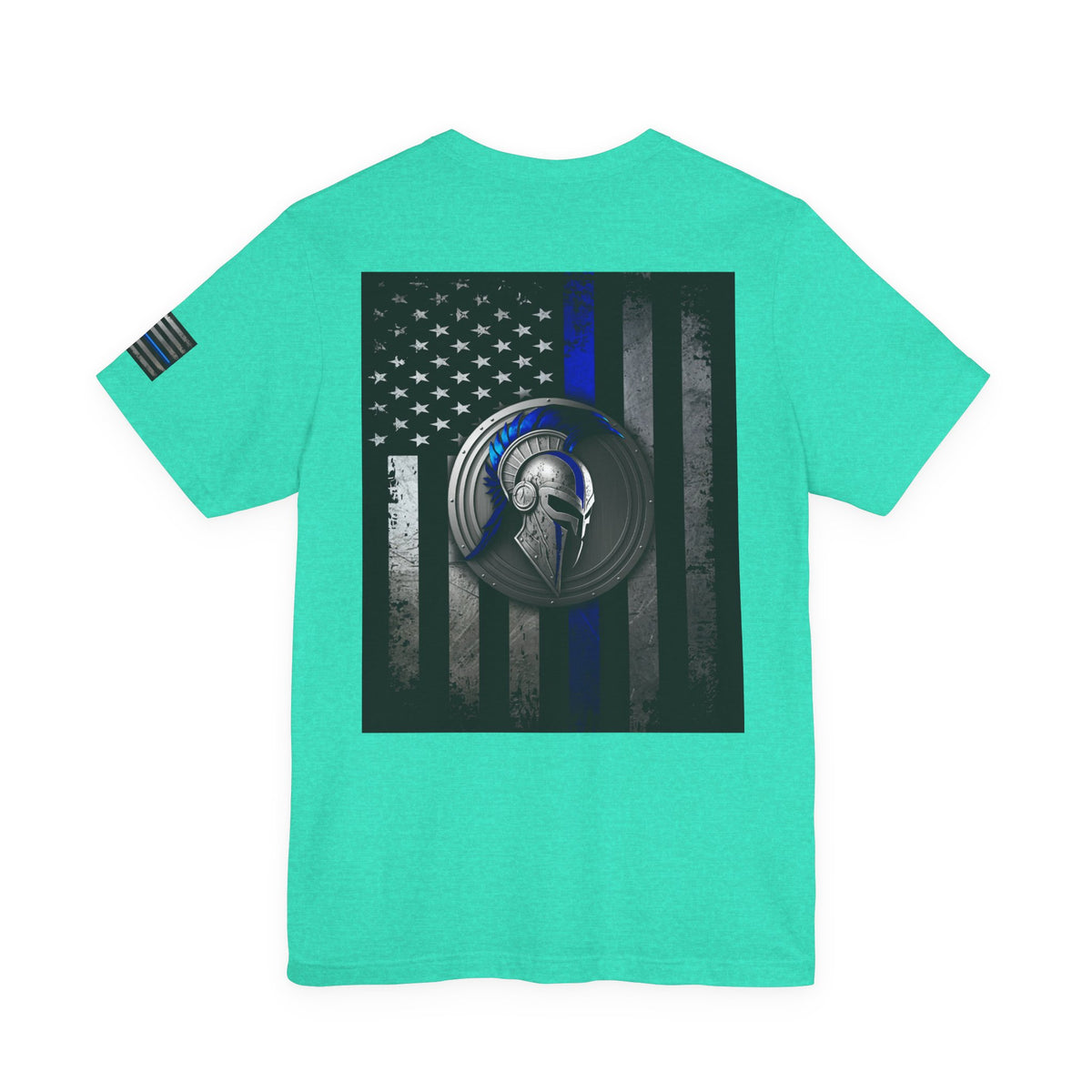 Spartan Helmet Flag Shirt – Thin Blue Line American Patriotic Tee for Law Enforcement Support