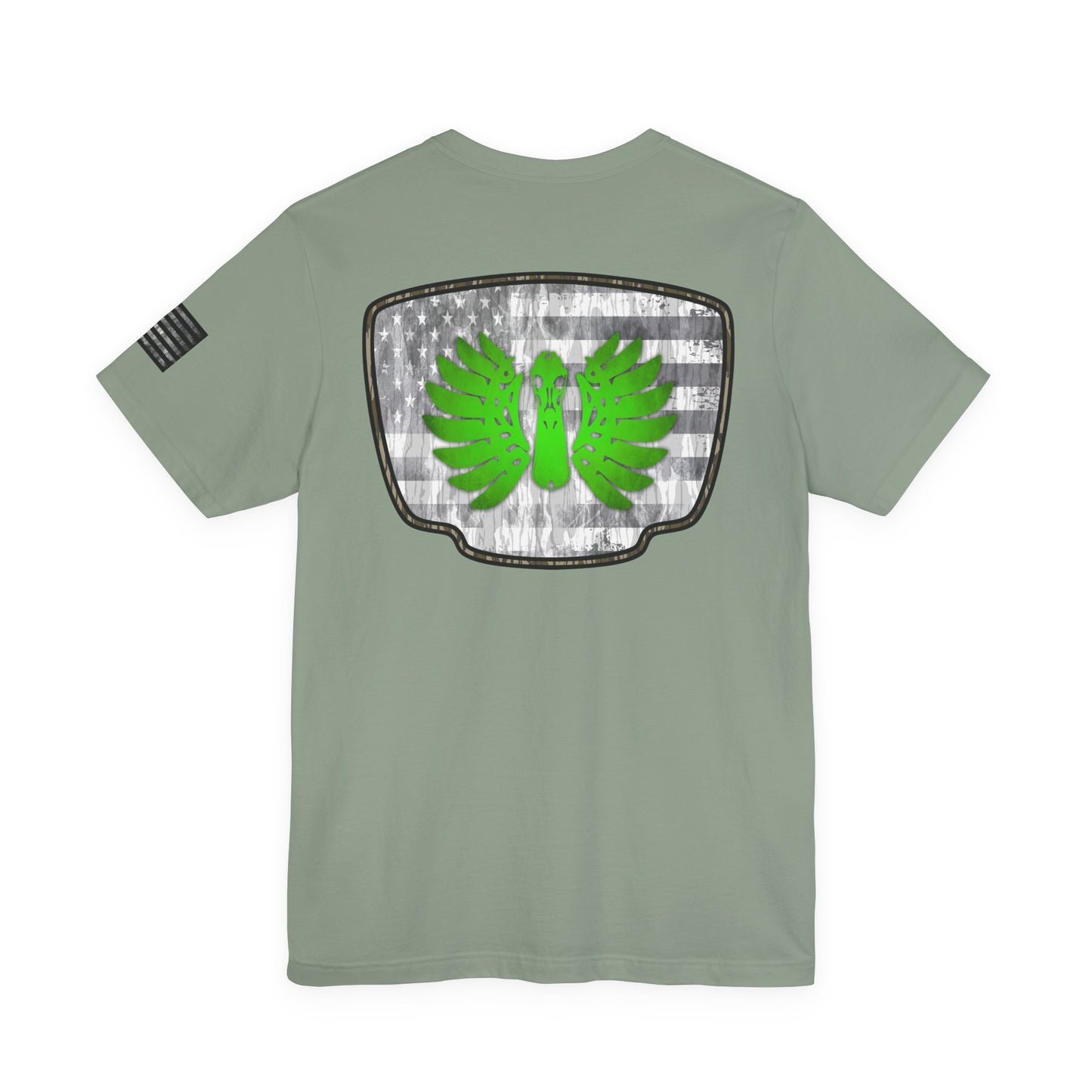 Duck Skull Hunting Badge T-Shirt – Mossy Camo Print, Crossed Guns & Duck Skull Graphic