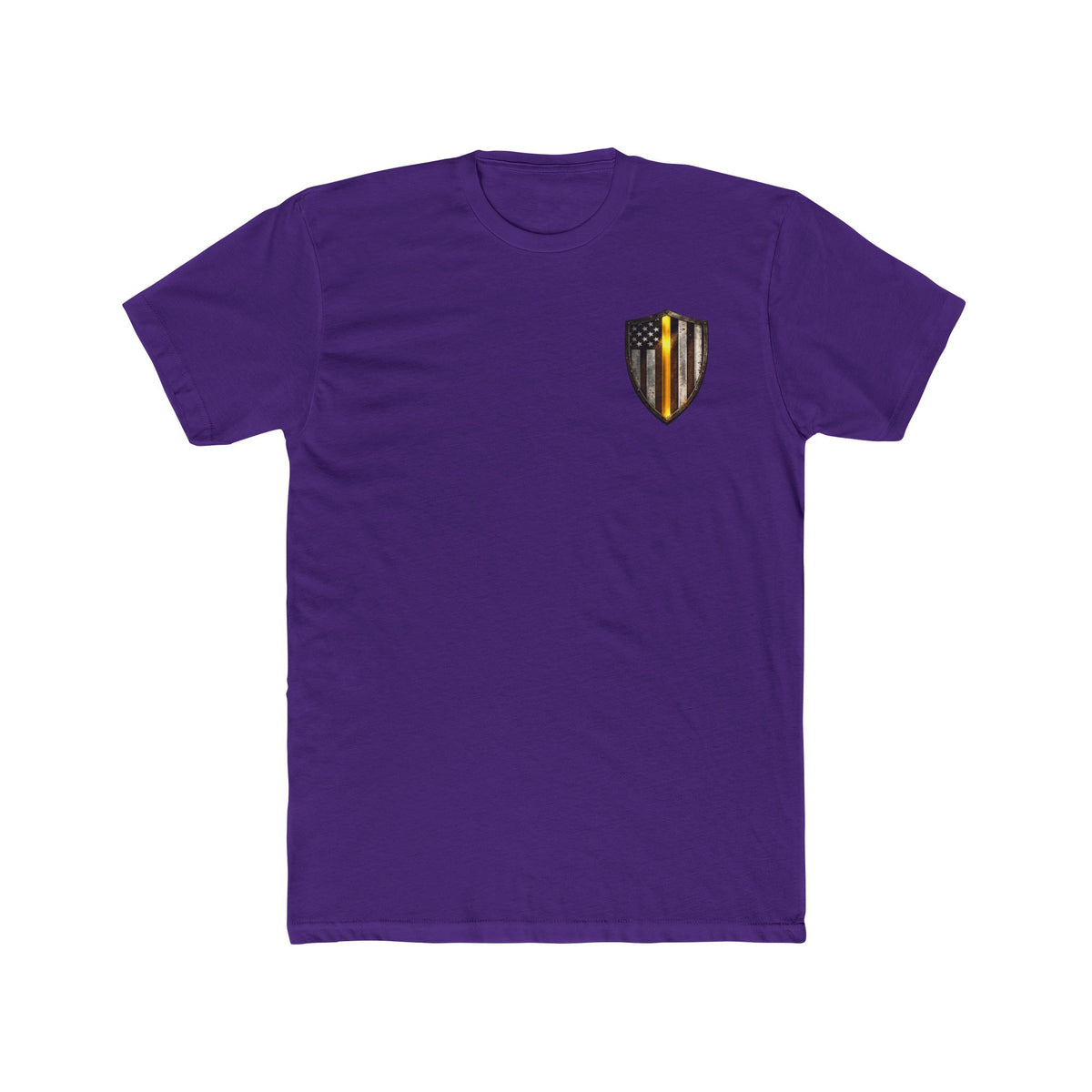 Thin Yellow Line Skull Tee — American Flag Shield & Back Skull Graphic