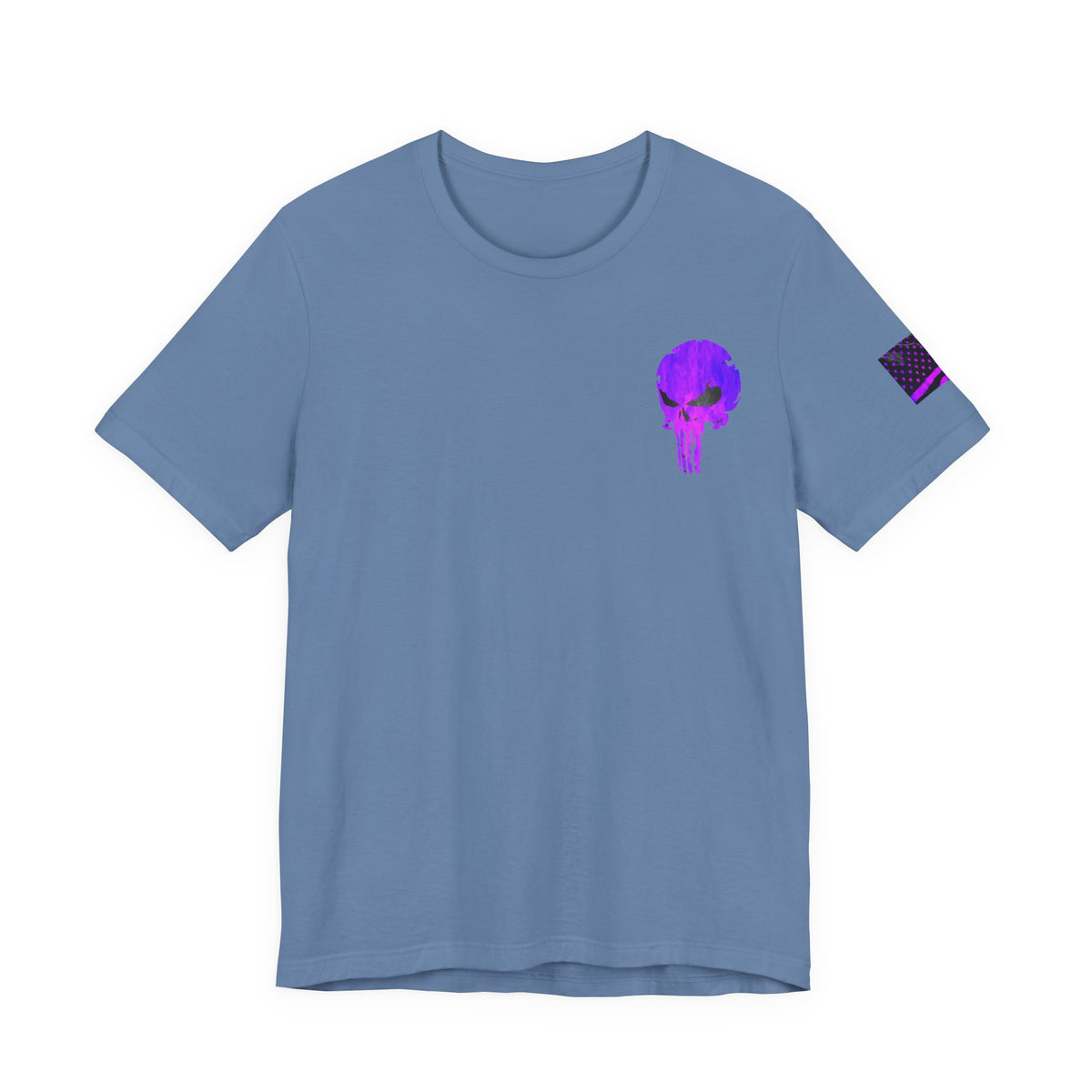 Purple Grunge Punisher Skull – Neon Grunge Vigilante Graphic for Shirts, Decals & Prints