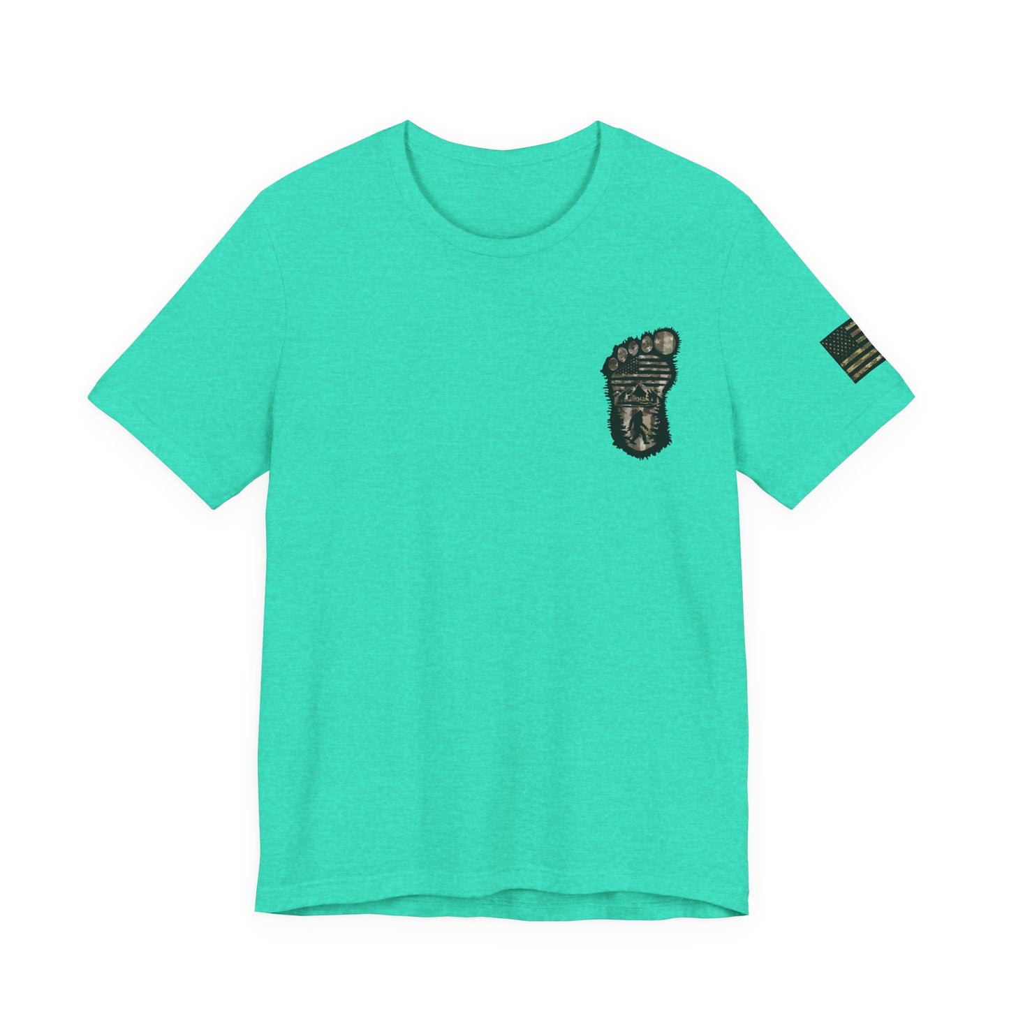 Bigfoot American Flag Camo Tee, Patriotic Sasquatch Shirt, USA Yetti Top, Men's Women's Unisex T-shirt, Cryptid Camouflage
