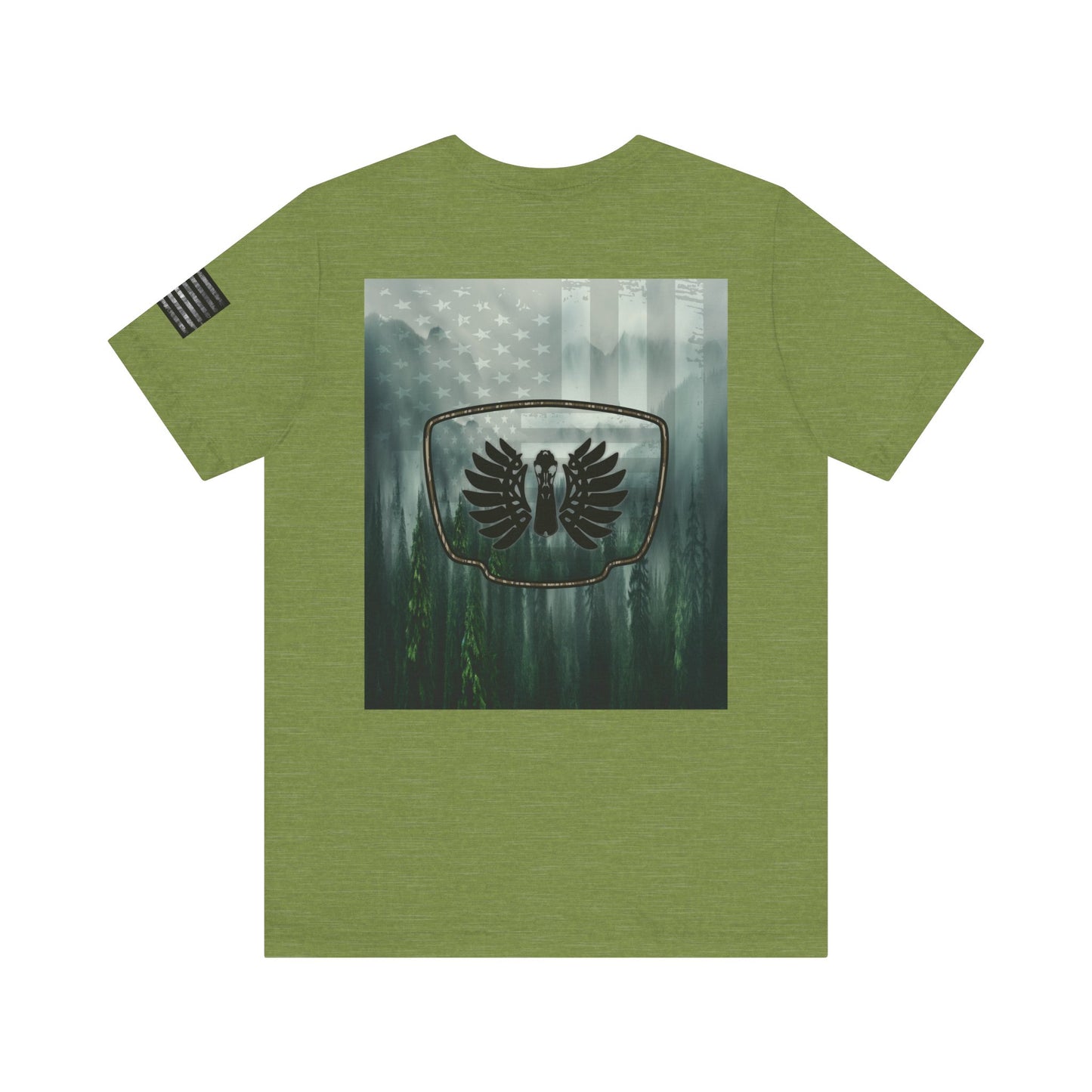 The Forest Duck Hunt Badge T-Shirt – Mossy Camo Print, Crossed Guns & Duck Skull Graphic