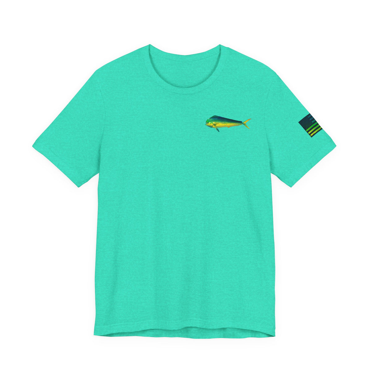 Mahi Mahi Sunglass Badge Tee – White Distressed Flag Fishing Shirt