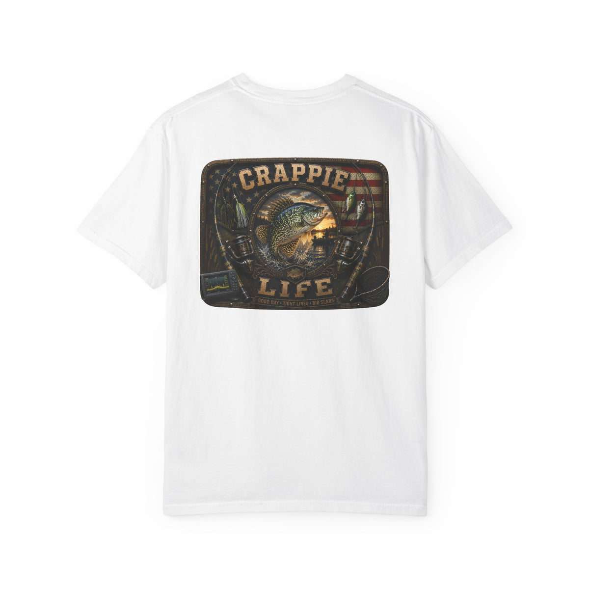 Crappie Life T-Shirt — Retro American Flag Crappie Fishing Tee