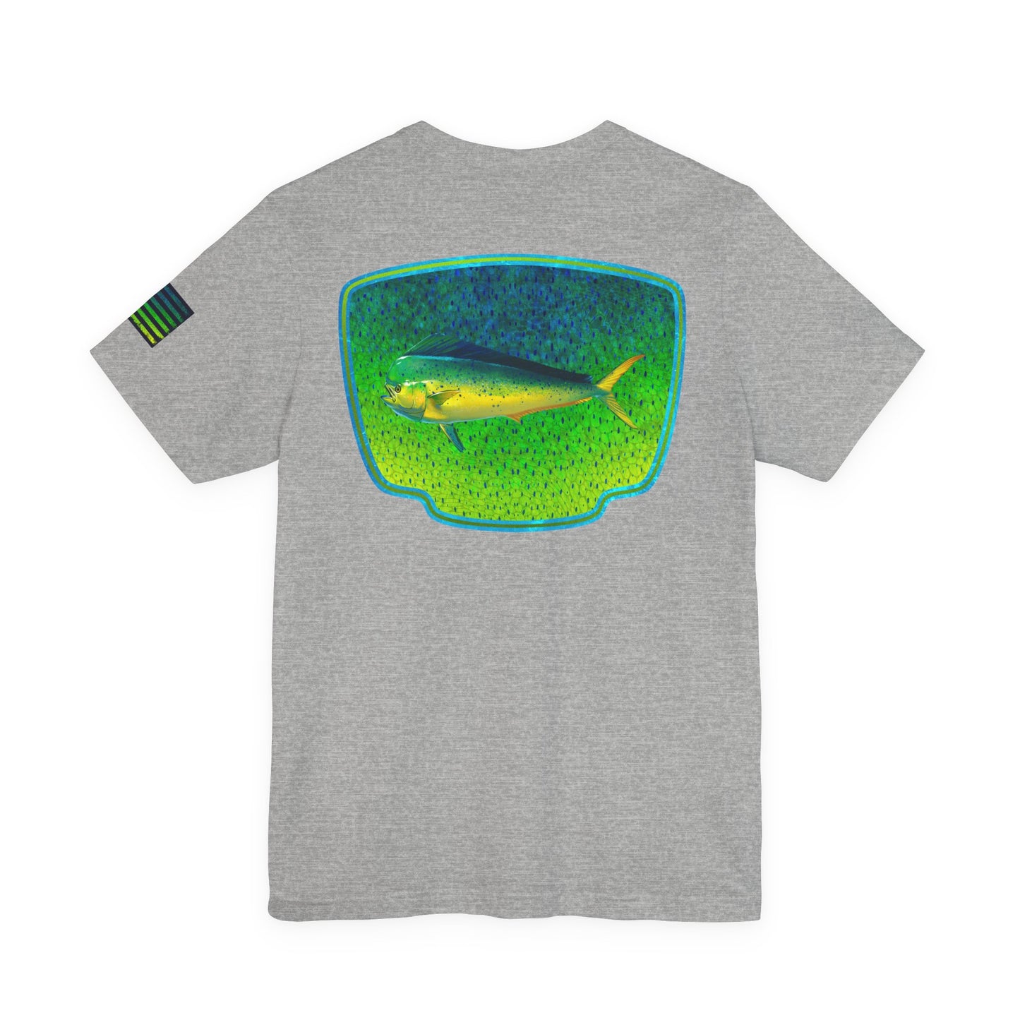 Bright Mahi Mahi Fish Skin Badge Tee – Bold Saltwater Fishing Shirt for Ocean Lovers