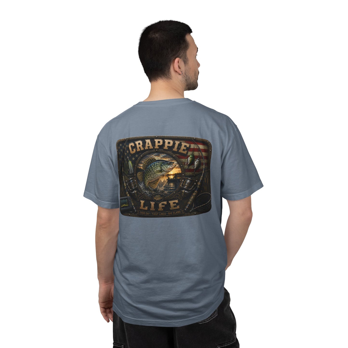 Crappie Life T-Shirt — Retro American Flag Crappie Fishing Tee