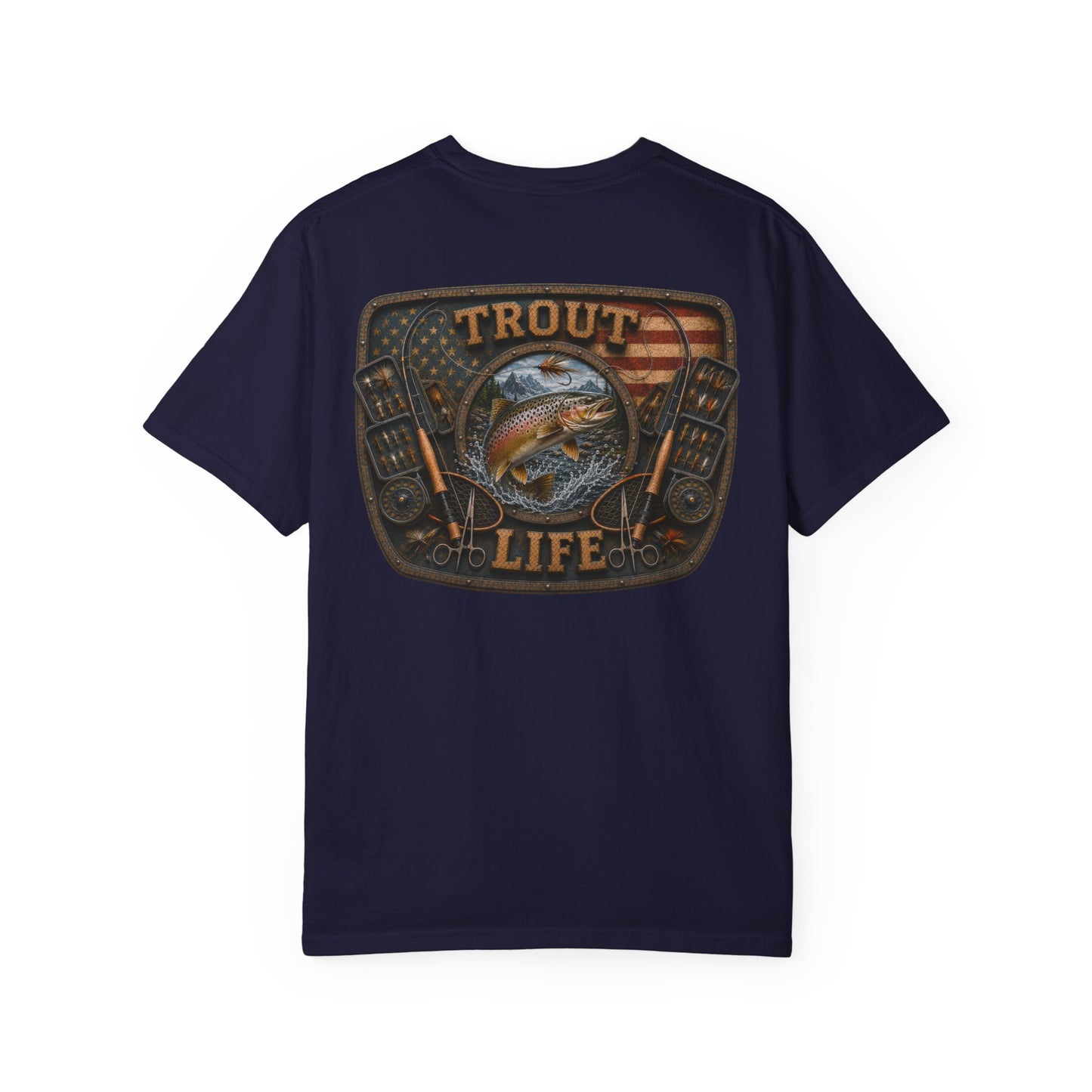 Trout Life T-Shirt — Fishing Graphic Tee with Trout & American Flag