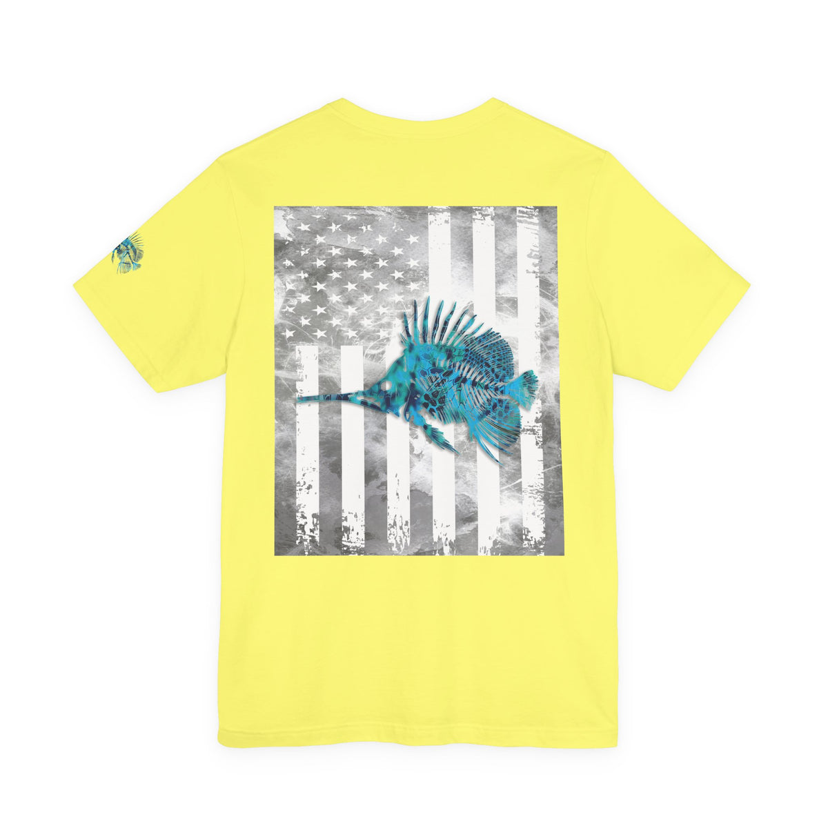 Fish Skeleton Grunge American Flag Tee, Patriotic Fishing Shirt, Vintage USA Bones, Fourth of July Apparel,