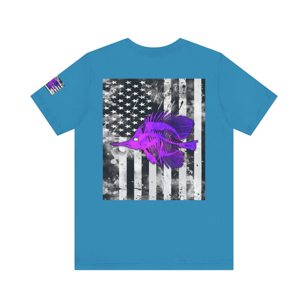 Purple Fish Angler Grunge American Flag Tee, Patriotic USA Shirt, Vintage American Flag
