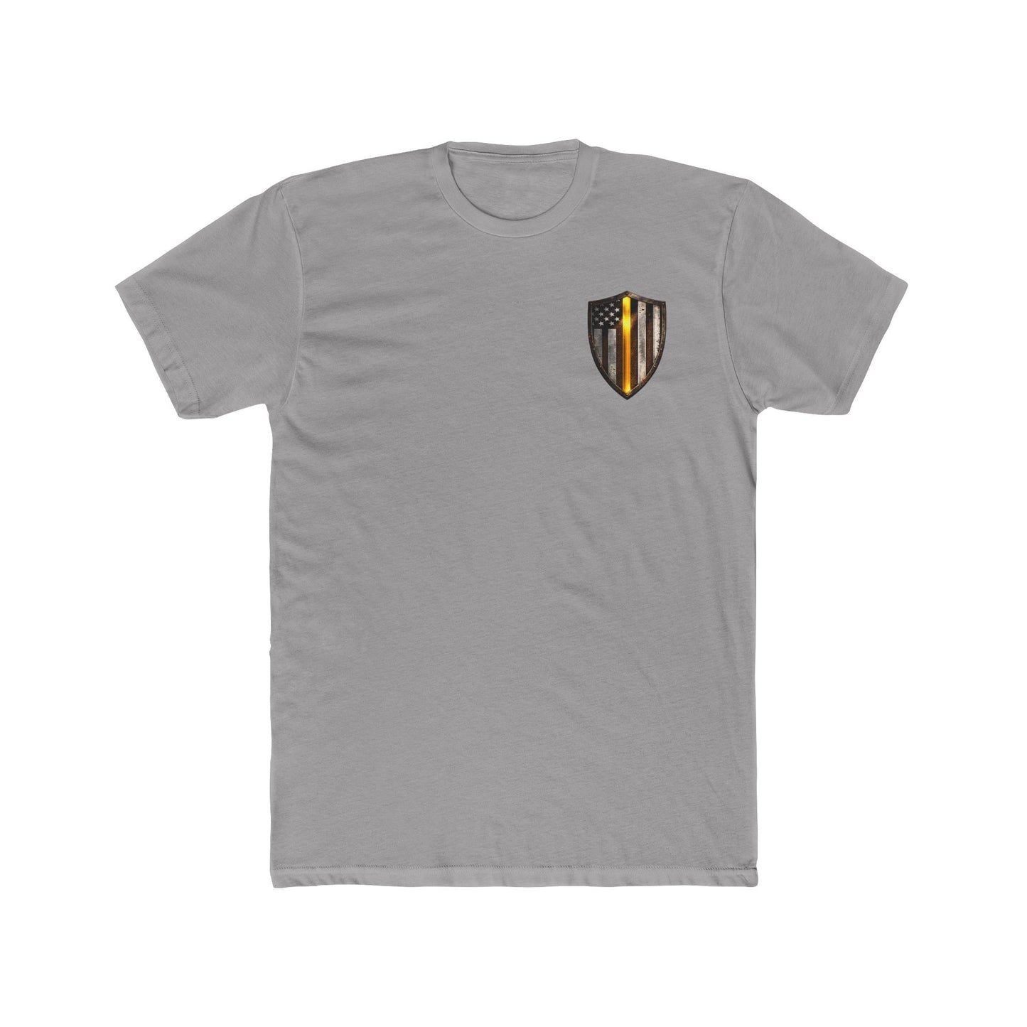Thin Yellow Line Skull Tee — American Flag Shield & Back Skull Graphic