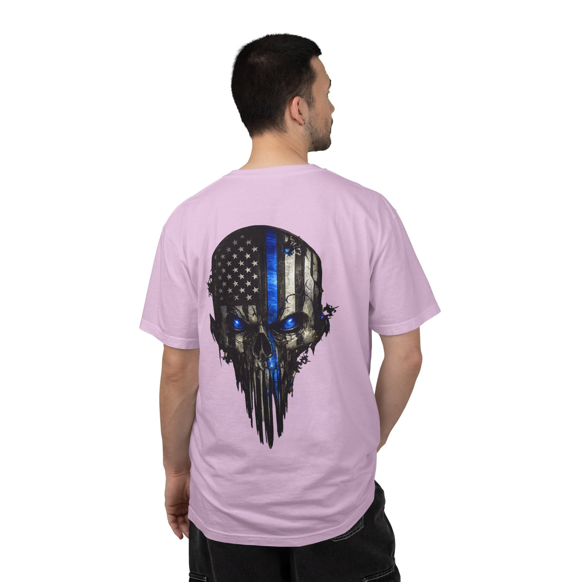Thin Blue Line Skull T-Shirt — American Flag Police Support Tee