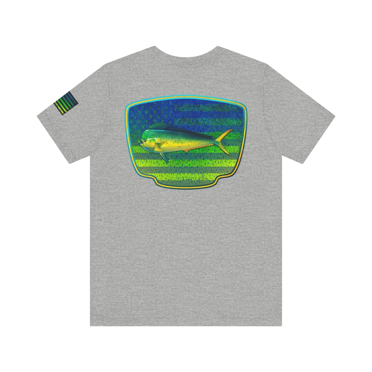 Patriotic Mahi Mahi Flag T-Shirt – Bold Saltwater Fishing Graphic Tee