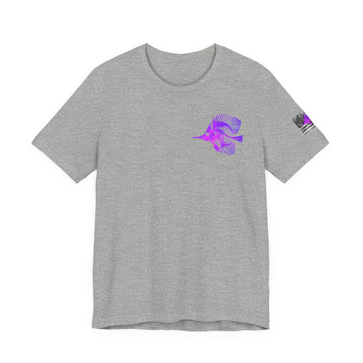 Purple Fish Angler Grunge American Flag Tee, Patriotic USA Shirt, Vintage American Flag