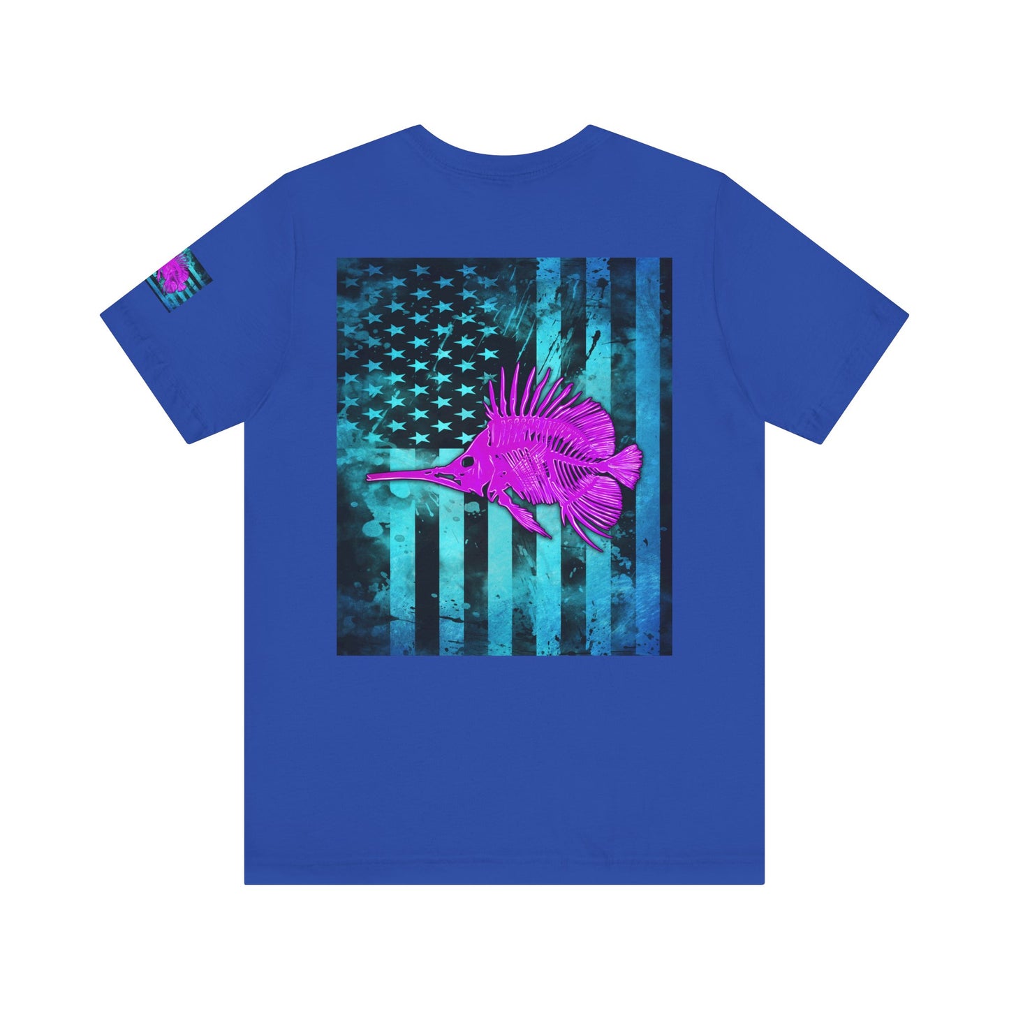 Pink Angler Grunge American Flag Tee, Patriotic USA Shirt, Vintage American Flag